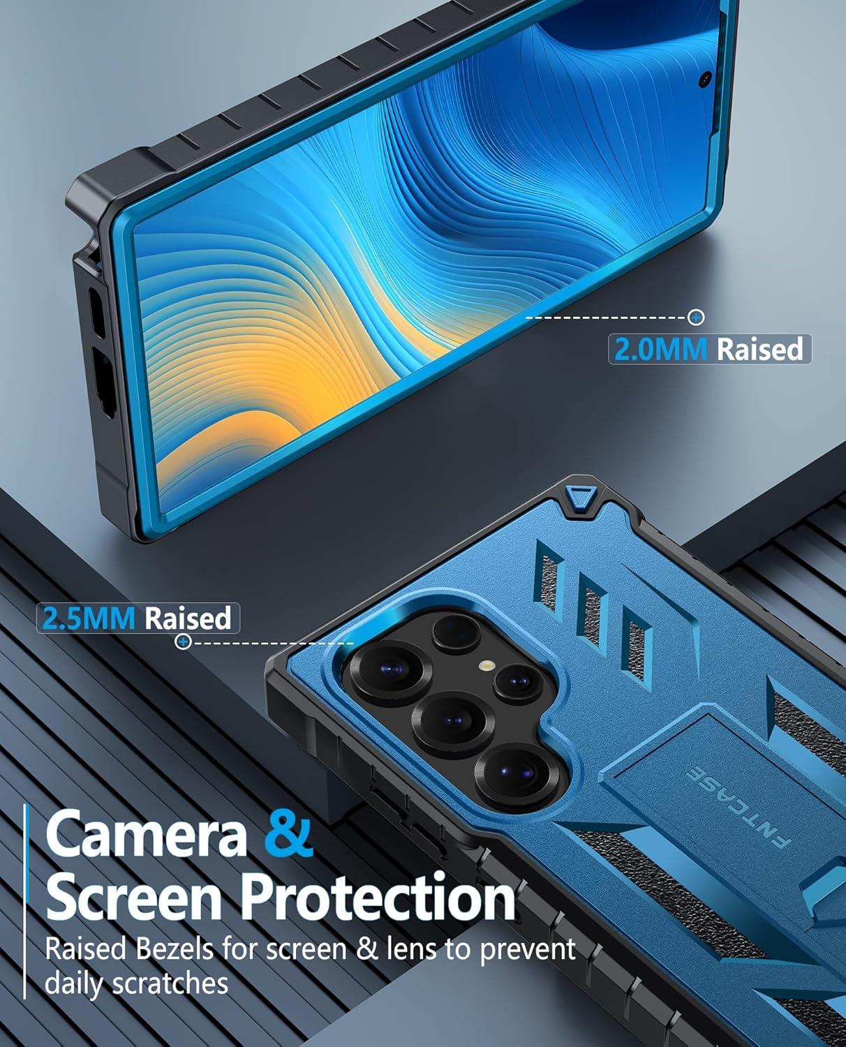 imageFNTCASE for Samsung Galaxy A165G Case Military Grade Drop Proof Protection Mobile Cover with Kickstand Matte Textured Rugged Shockproof TPU Protective Sturdy Phone CaseBlackBlue