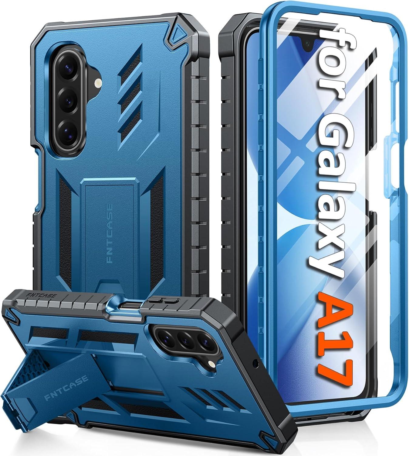 imageFNTCASE for Samsung Galaxy A165G Case Military Grade Drop Proof Protection Mobile Cover with Kickstand Matte Textured Rugged Shockproof TPU Protective Sturdy Phone CaseBlackBlue