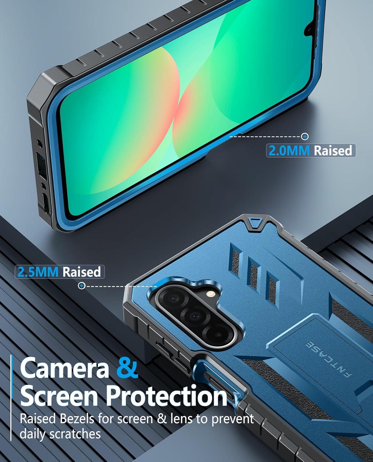 imageFNTCASE for Samsung Galaxy A165G Case Military Grade Drop Proof Protection Mobile Cover with Kickstand Matte Textured Rugged Shockproof TPU Protective Sturdy Phone CaseBlackBlue