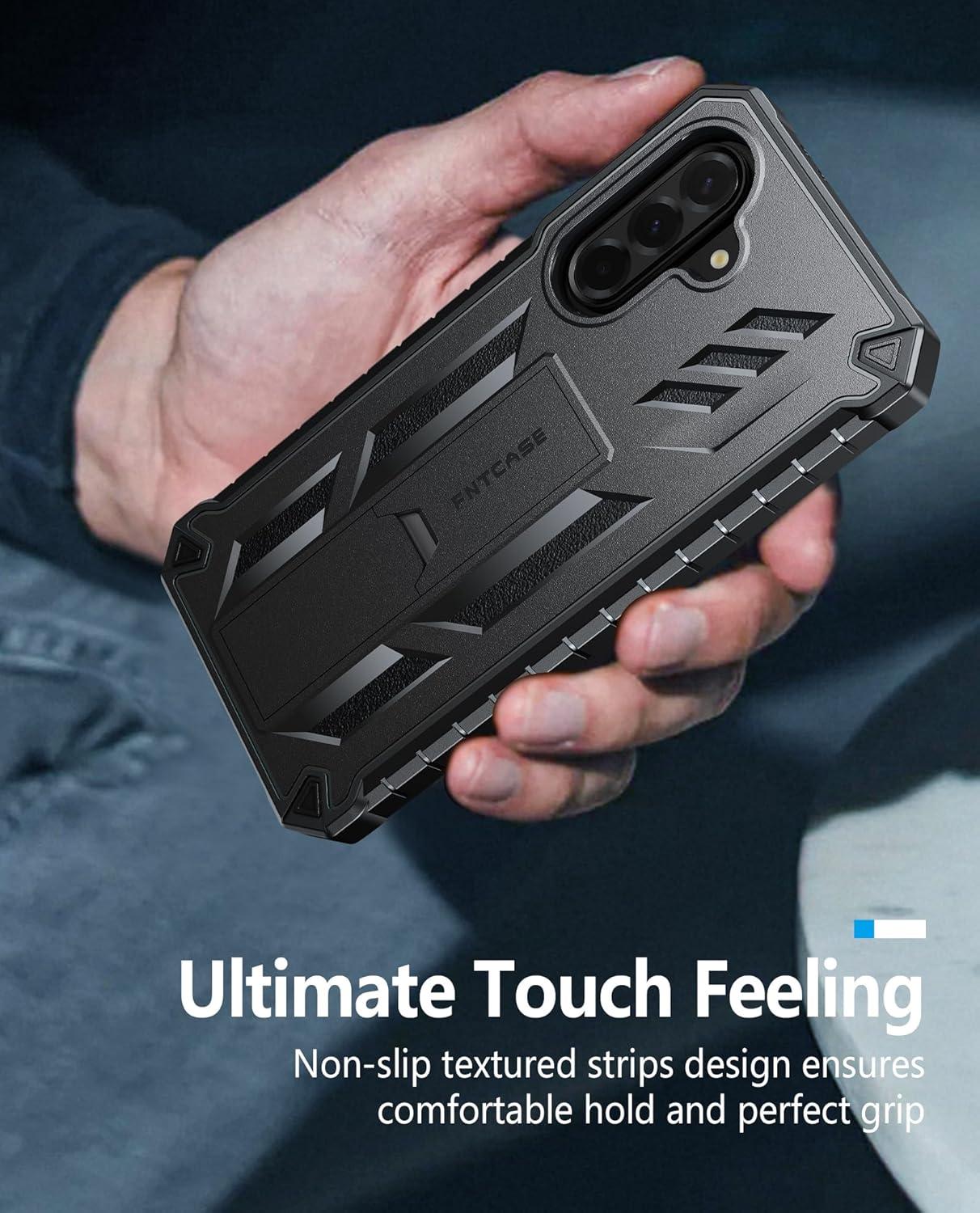 imageFNTCASE for Samsung Galaxy A165G Case Military Grade Drop Proof Protection Mobile Cover with Kickstand Matte Textured Rugged Shockproof TPU Protective Sturdy Phone CaseBlackBlack