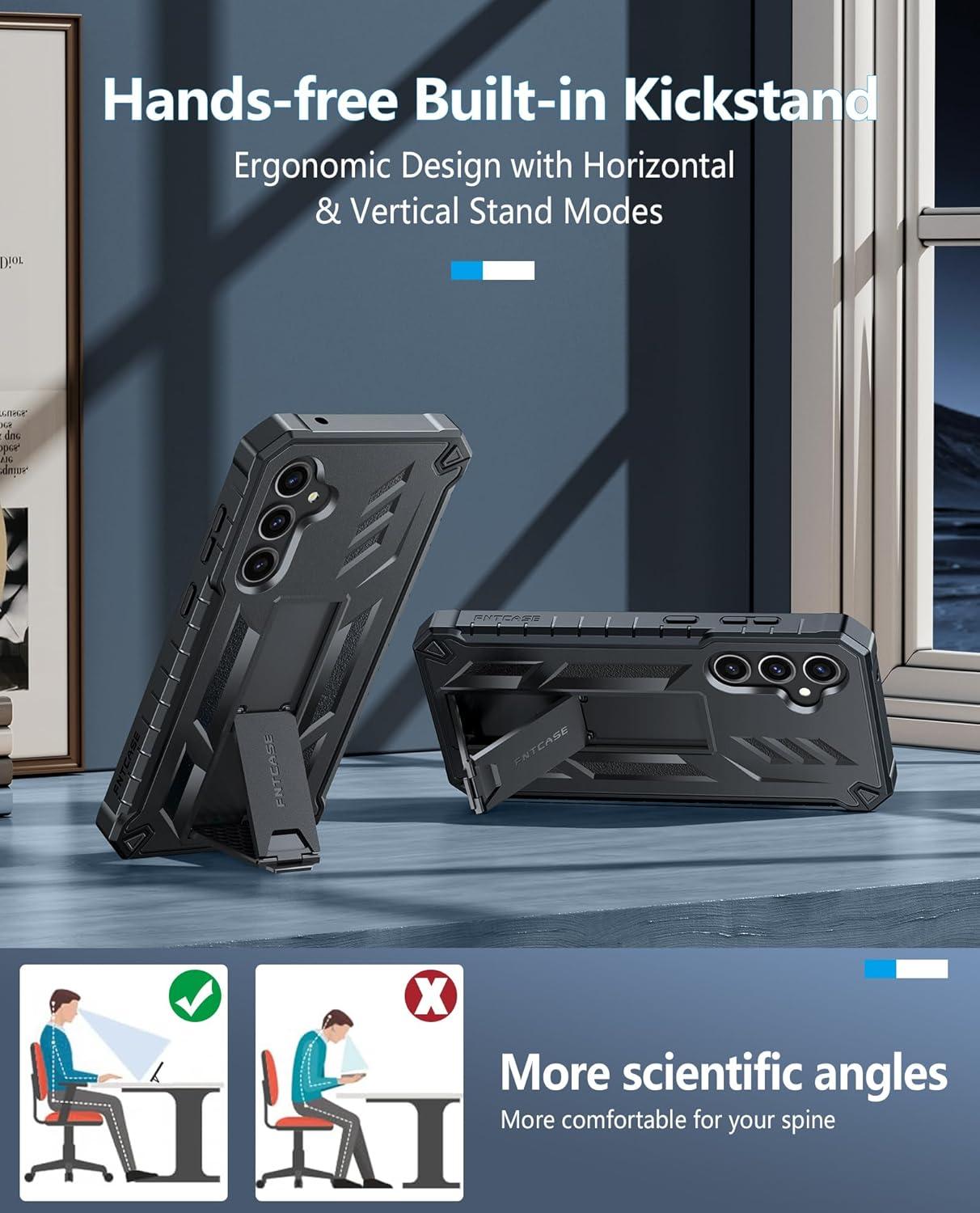 imageFNTCASE for Samsung Galaxy A165G Case Military Grade Drop Proof Protection Mobile Cover with Kickstand Matte Textured Rugged Shockproof TPU Protective Sturdy Phone CaseBlackBlack