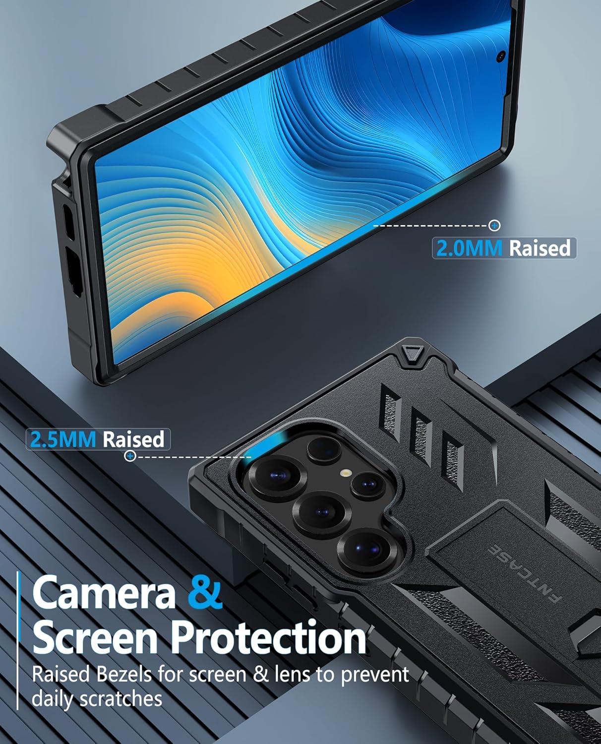 imageFNTCASE for Samsung Galaxy A165G Case Military Grade Drop Proof Protection Mobile Cover with Kickstand Matte Textured Rugged Shockproof TPU Protective Sturdy Phone CaseBlackBlack