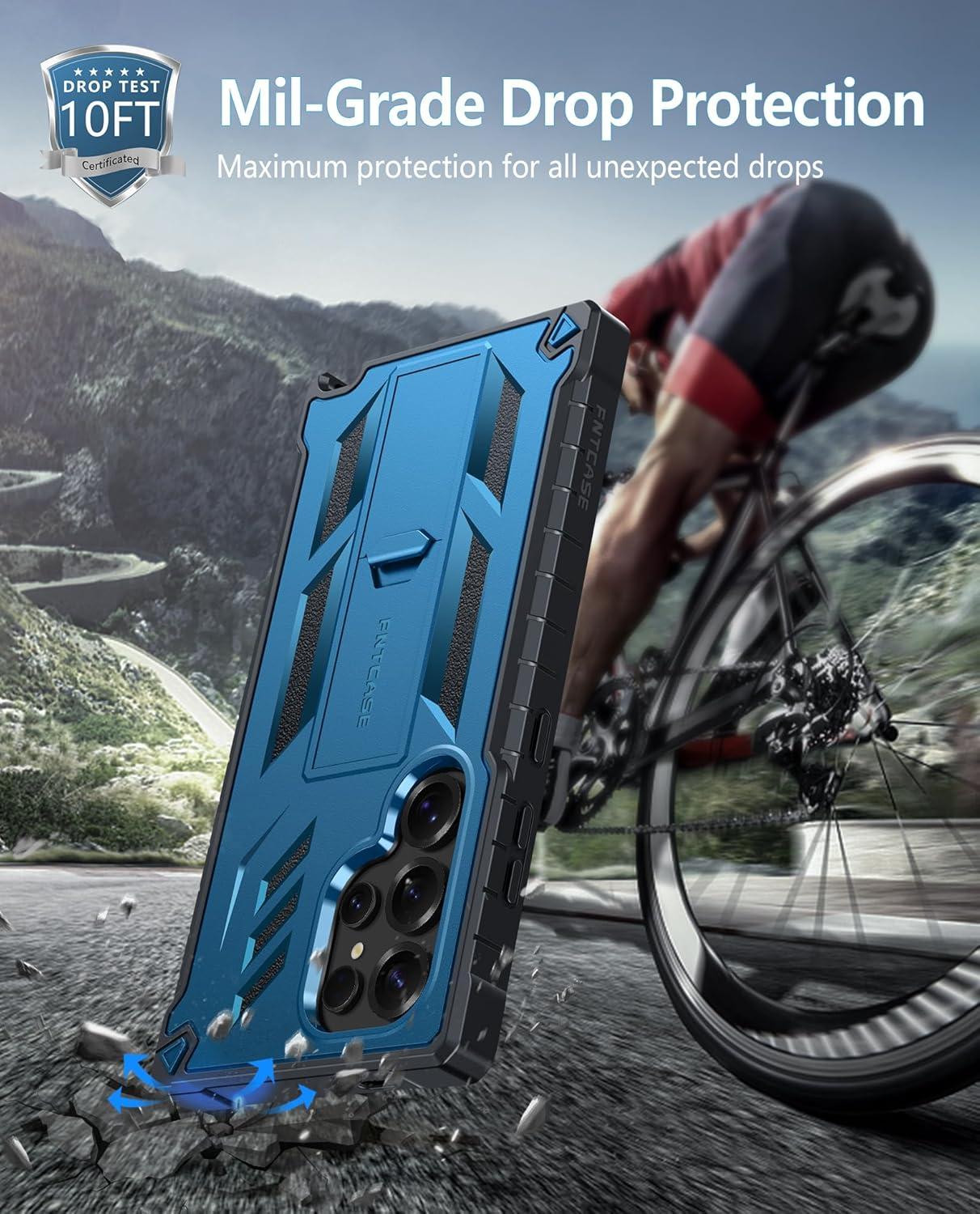 imageFNTCASE for Samsung Galaxy A165G Case Military Grade Drop Proof Protection Mobile Cover with Kickstand Matte Textured Rugged Shockproof TPU Protective Sturdy Phone CaseBlackBlue