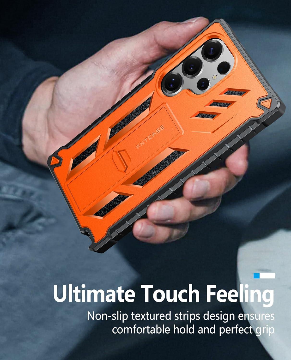 imageFNTCASE for Samsung Galaxy A165G Case Military Grade Drop Proof Protection Mobile Cover with Kickstand Matte Textured Rugged Shockproof TPU Protective Sturdy Phone CaseBlackOrange