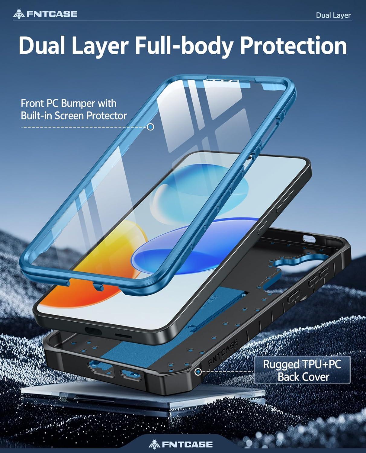 imageFNTCASE for Samsung Galaxy A165G Case Military Grade Drop Proof Protection Mobile Cover with Kickstand Matte Textured Rugged Shockproof TPU Protective Sturdy Phone CaseBlackBlue