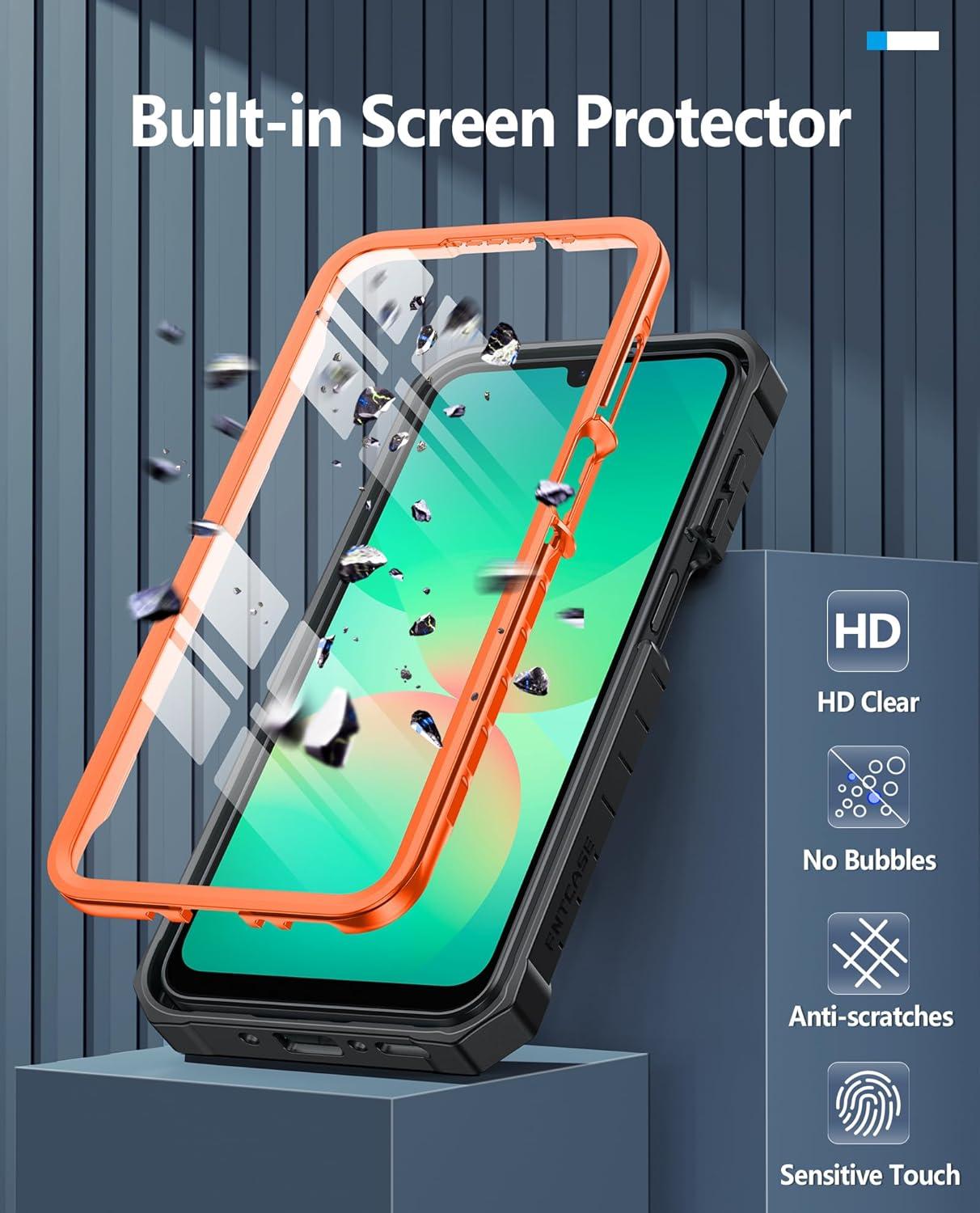 imageFNTCASE for Samsung Galaxy A165G Case Military Grade Drop Proof Protection Mobile Cover with Kickstand Matte Textured Rugged Shockproof TPU Protective Sturdy Phone CaseBlackOrange