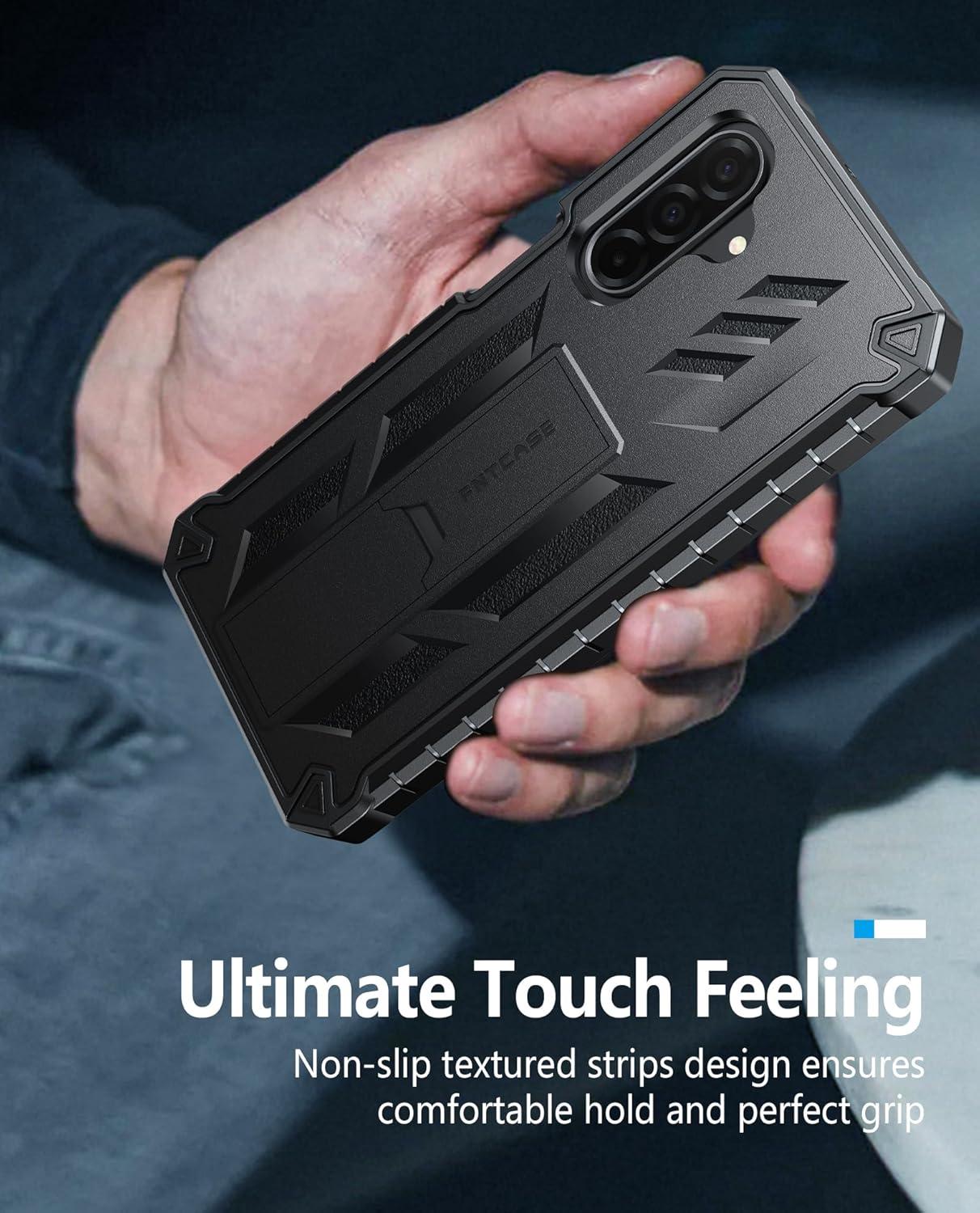 imageFNTCASE for Samsung Galaxy A165G Case Military Grade Drop Proof Protection Mobile Cover with Kickstand Matte Textured Rugged Shockproof TPU Protective Sturdy Phone CaseBlackBlack