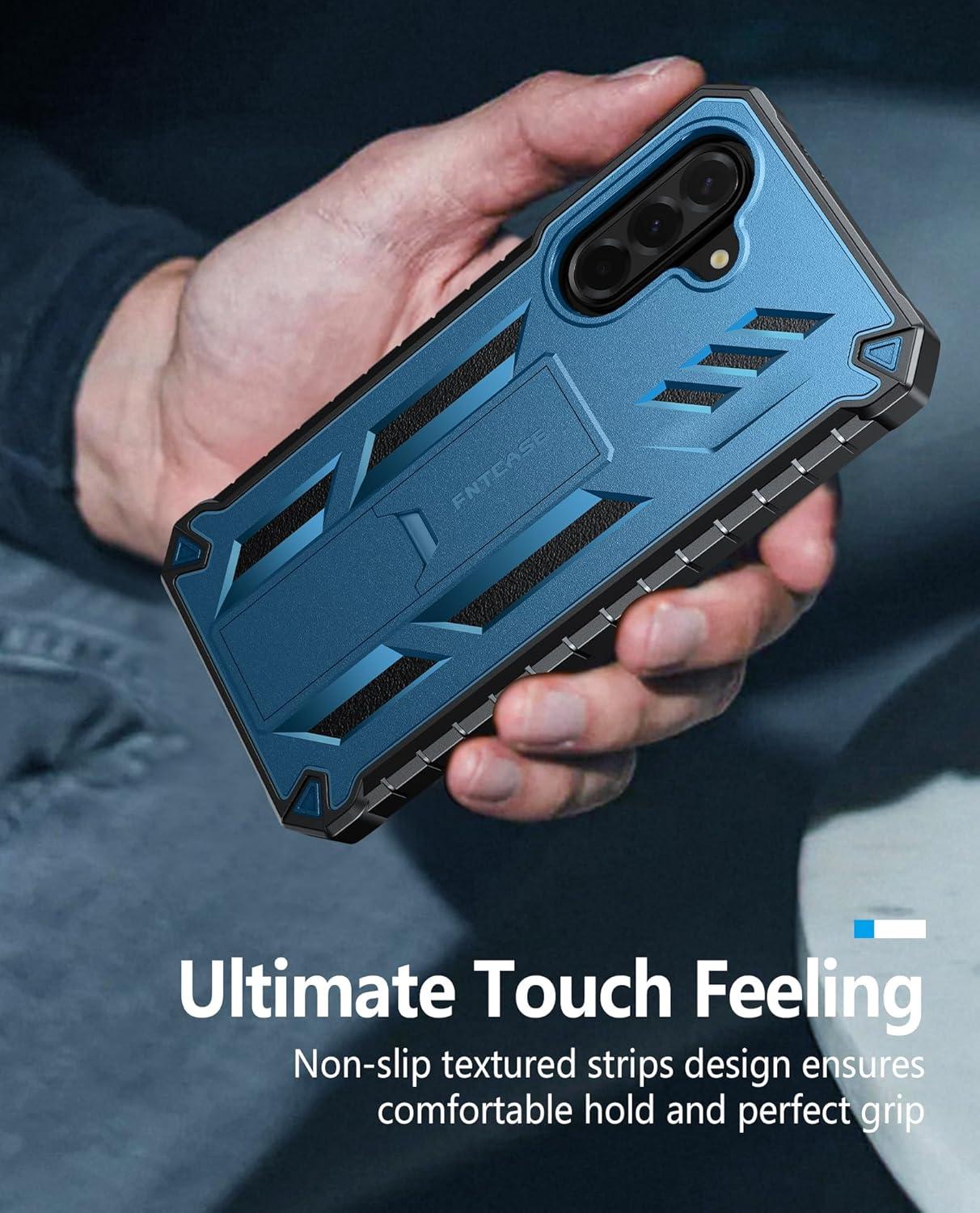 imageFNTCASE for Samsung Galaxy A165G Case Military Grade Drop Proof Protection Mobile Cover with Kickstand Matte Textured Rugged Shockproof TPU Protective Sturdy Phone CaseBlackBlue
