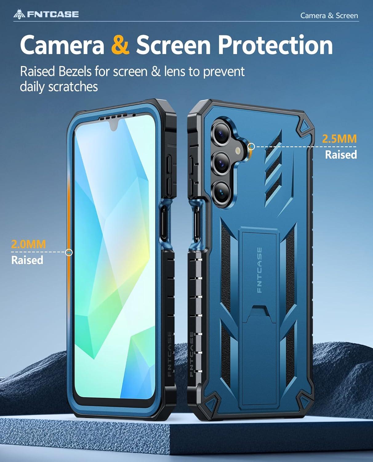 imageFNTCASE for Samsung Galaxy A165G Case Military Grade Drop Proof Protection Mobile Cover with Kickstand Matte Textured Rugged Shockproof TPU Protective Sturdy Phone CaseBlackBlue