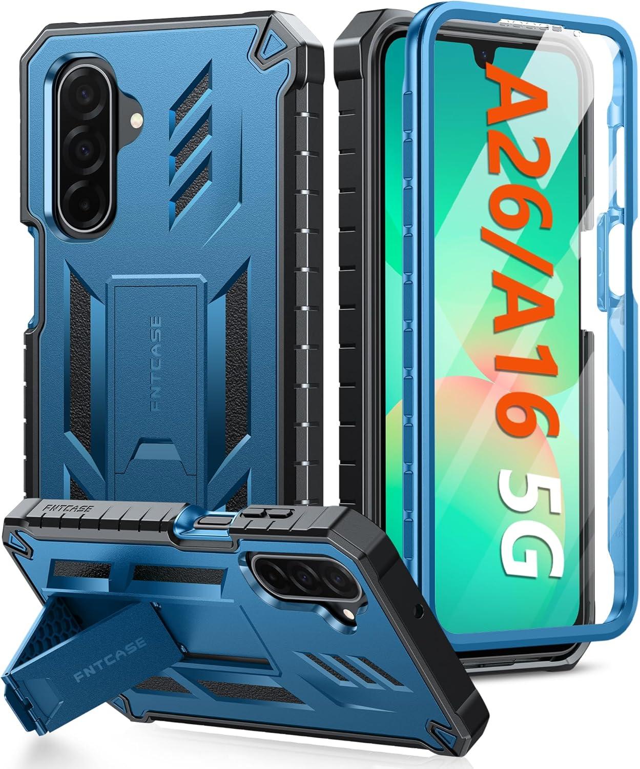 imageFNTCASE for Samsung Galaxy A165G Case Military Grade Drop Proof Protection Mobile Cover with Kickstand Matte Textured Rugged Shockproof TPU Protective Sturdy Phone CaseBlackBlue