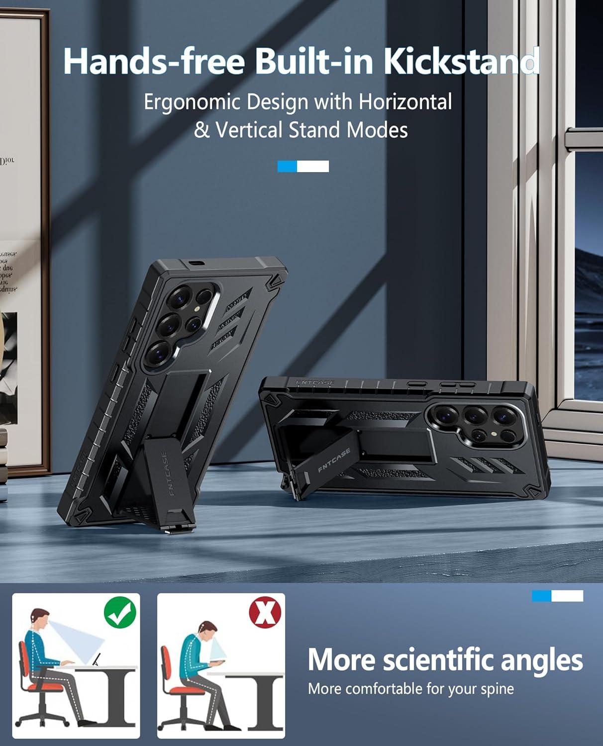 imageFNTCASE for Samsung Galaxy A165G Case Military Grade Drop Proof Protection Mobile Cover with Kickstand Matte Textured Rugged Shockproof TPU Protective Sturdy Phone CaseBlackBlack