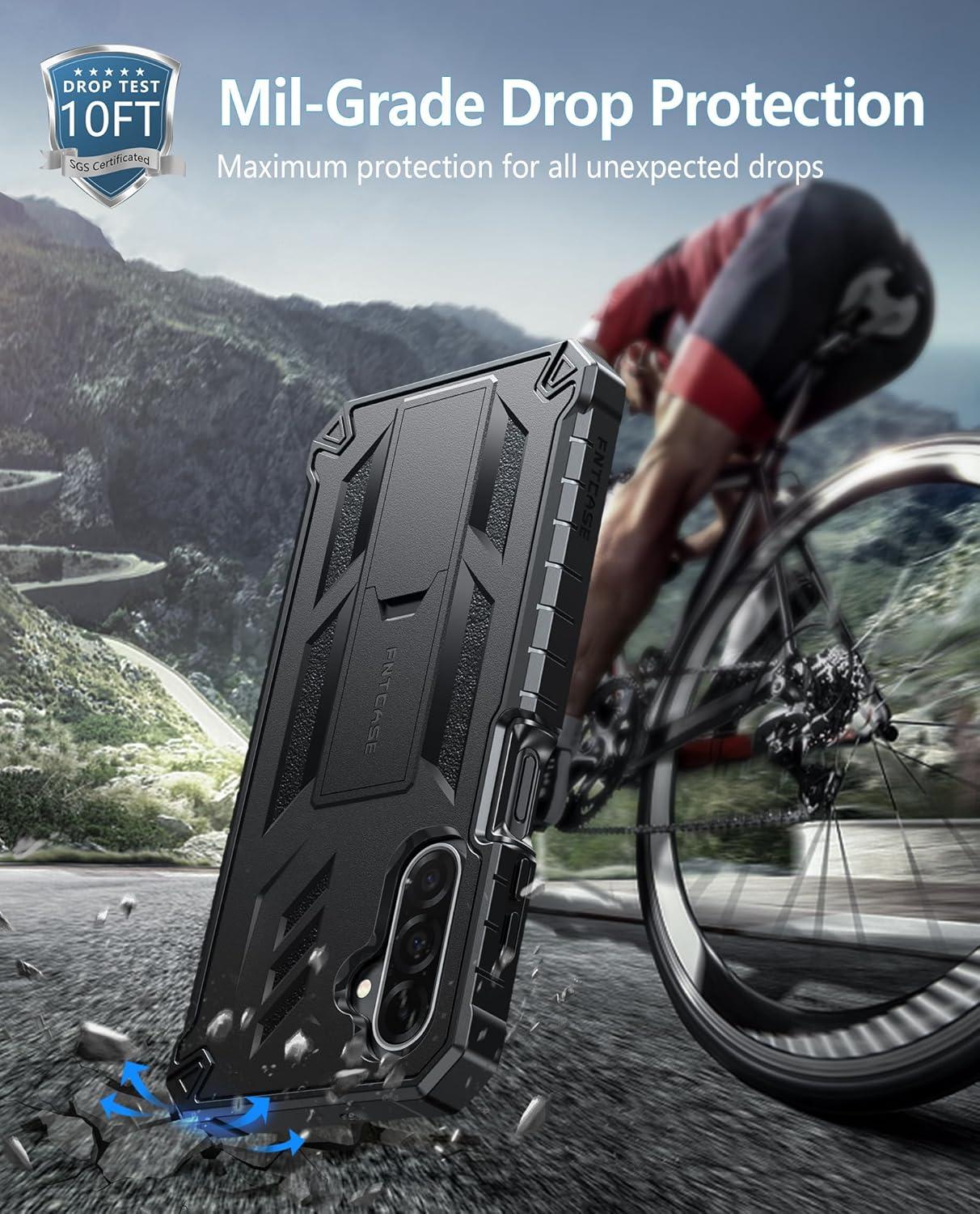 imageFNTCASE for Samsung Galaxy A165G Case Military Grade Drop Proof Protection Mobile Cover with Kickstand Matte Textured Rugged Shockproof TPU Protective Sturdy Phone CaseBlackBlack