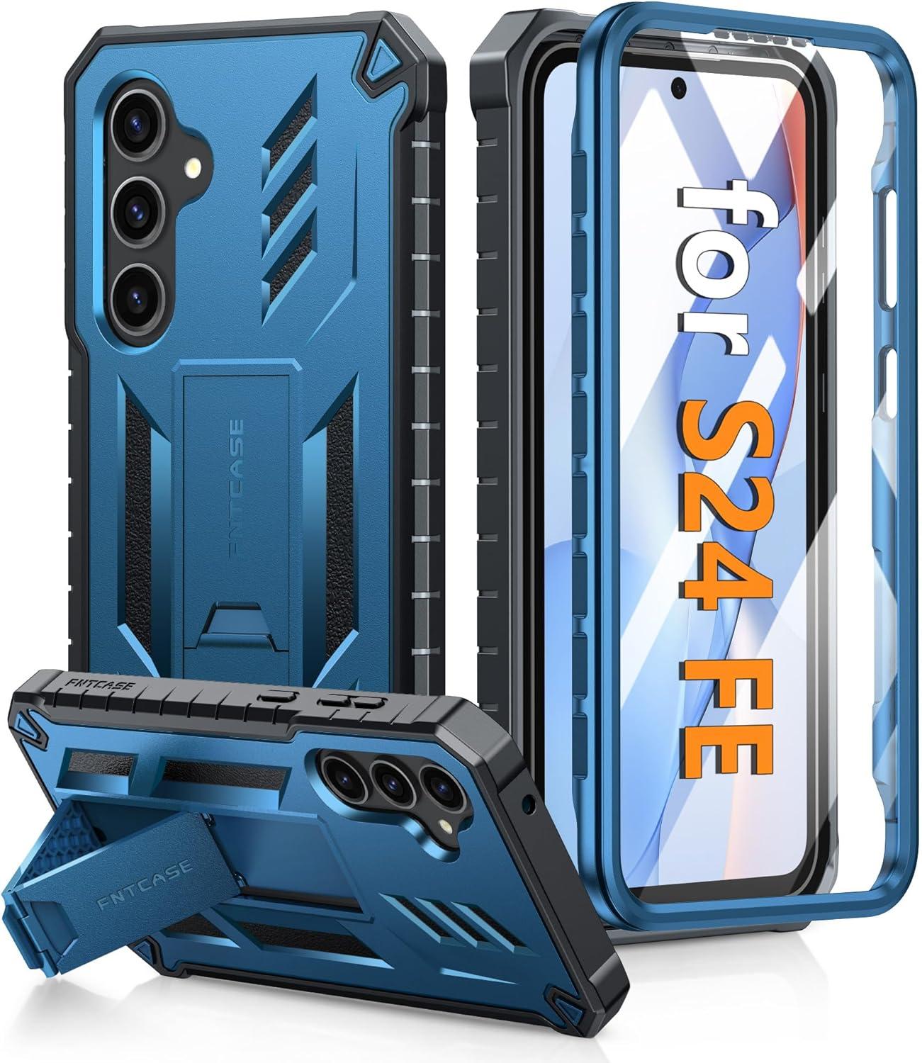 imageFNTCASE for Samsung Galaxy A165G Case Military Grade Drop Proof Protection Mobile Cover with Kickstand Matte Textured Rugged Shockproof TPU Protective Sturdy Phone CaseBlackBlue