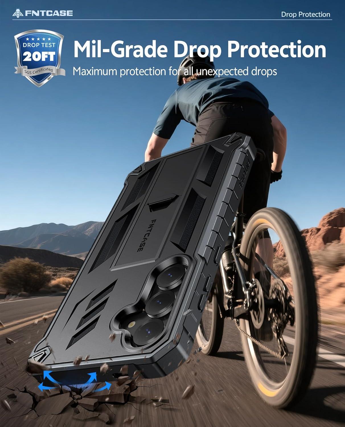 imageFNTCASE for Samsung Galaxy A165G Case Military Grade Drop Proof Protection Mobile Cover with Kickstand Matte Textured Rugged Shockproof TPU Protective Sturdy Phone CaseBlackBlack