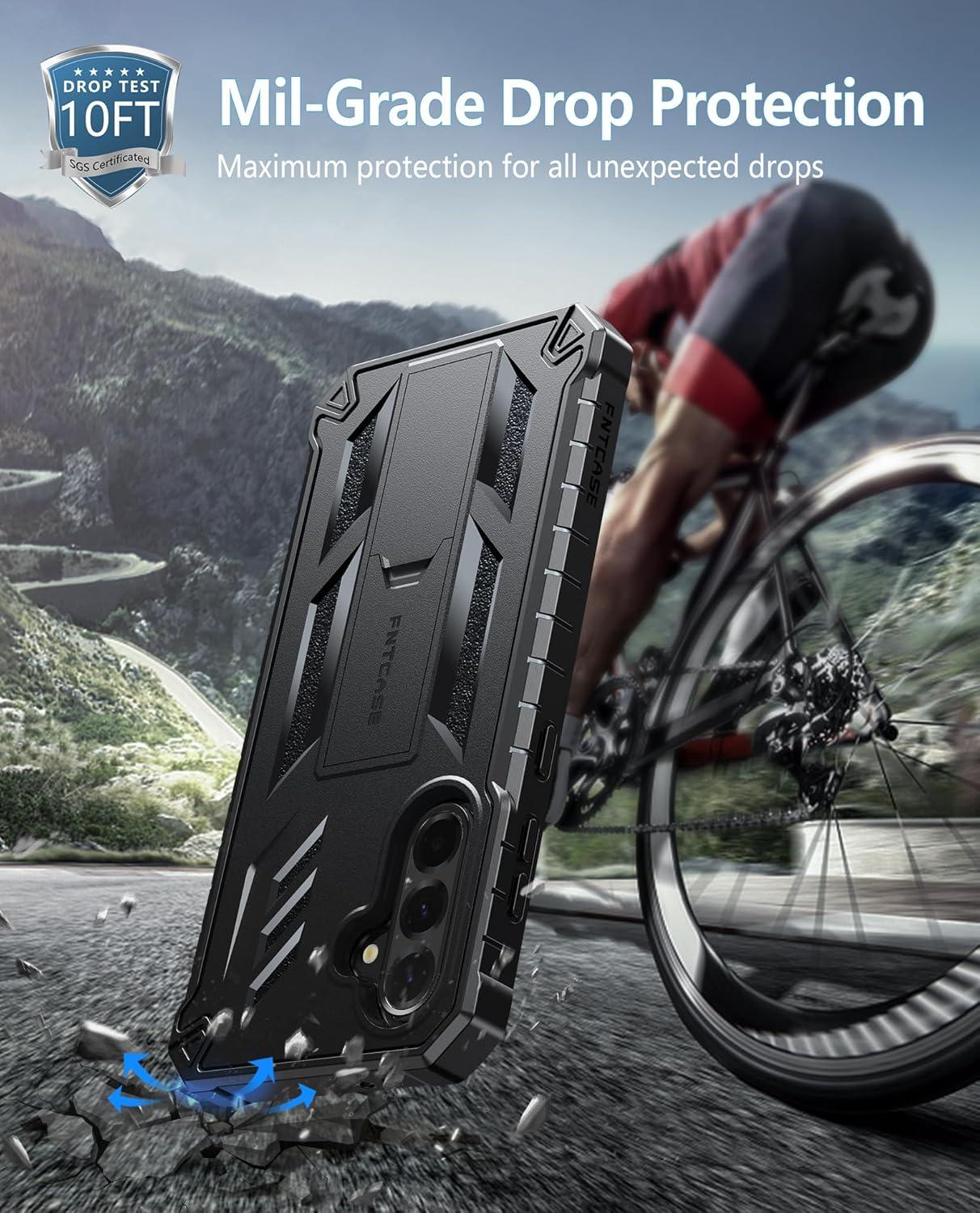 imageFNTCASE for Samsung Galaxy A165G Case Military Grade Drop Proof Protection Mobile Cover with Kickstand Matte Textured Rugged Shockproof TPU Protective Sturdy Phone CaseBlackBlack