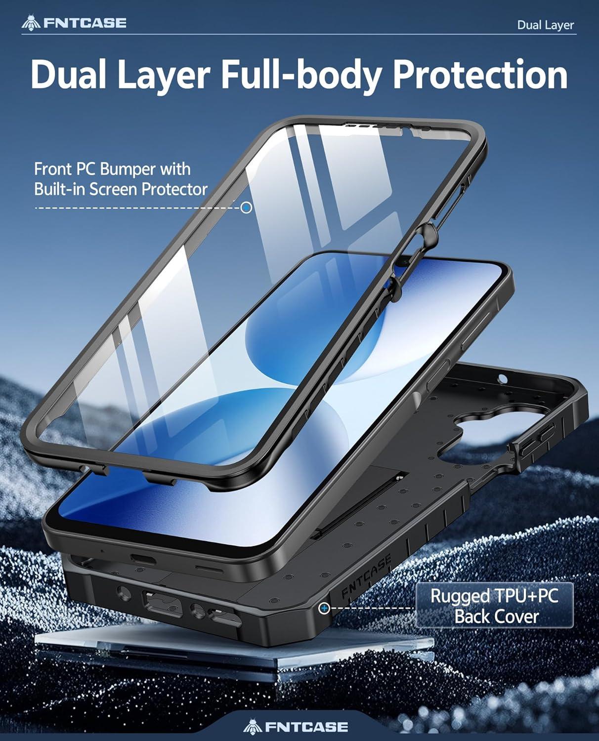 imageFNTCASE for Samsung Galaxy A165G Case Military Grade Drop Proof Protection Mobile Cover with Kickstand Matte Textured Rugged Shockproof TPU Protective Sturdy Phone CaseBlackBlack