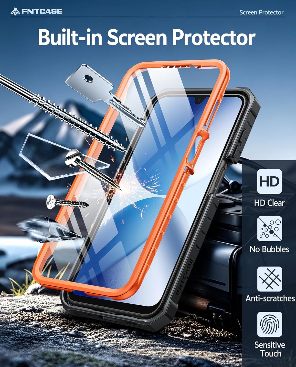 imageFNTCASE for Samsung Galaxy A165G Case Military Grade Drop Proof Protection Mobile Cover with Kickstand Matte Textured Rugged Shockproof TPU Protective Sturdy Phone CaseBlackOrange