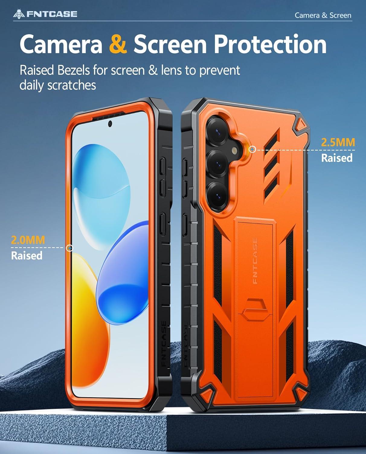 imageFNTCASE for Samsung Galaxy A165G Case Military Grade Drop Proof Protection Mobile Cover with Kickstand Matte Textured Rugged Shockproof TPU Protective Sturdy Phone CaseBlackOrange