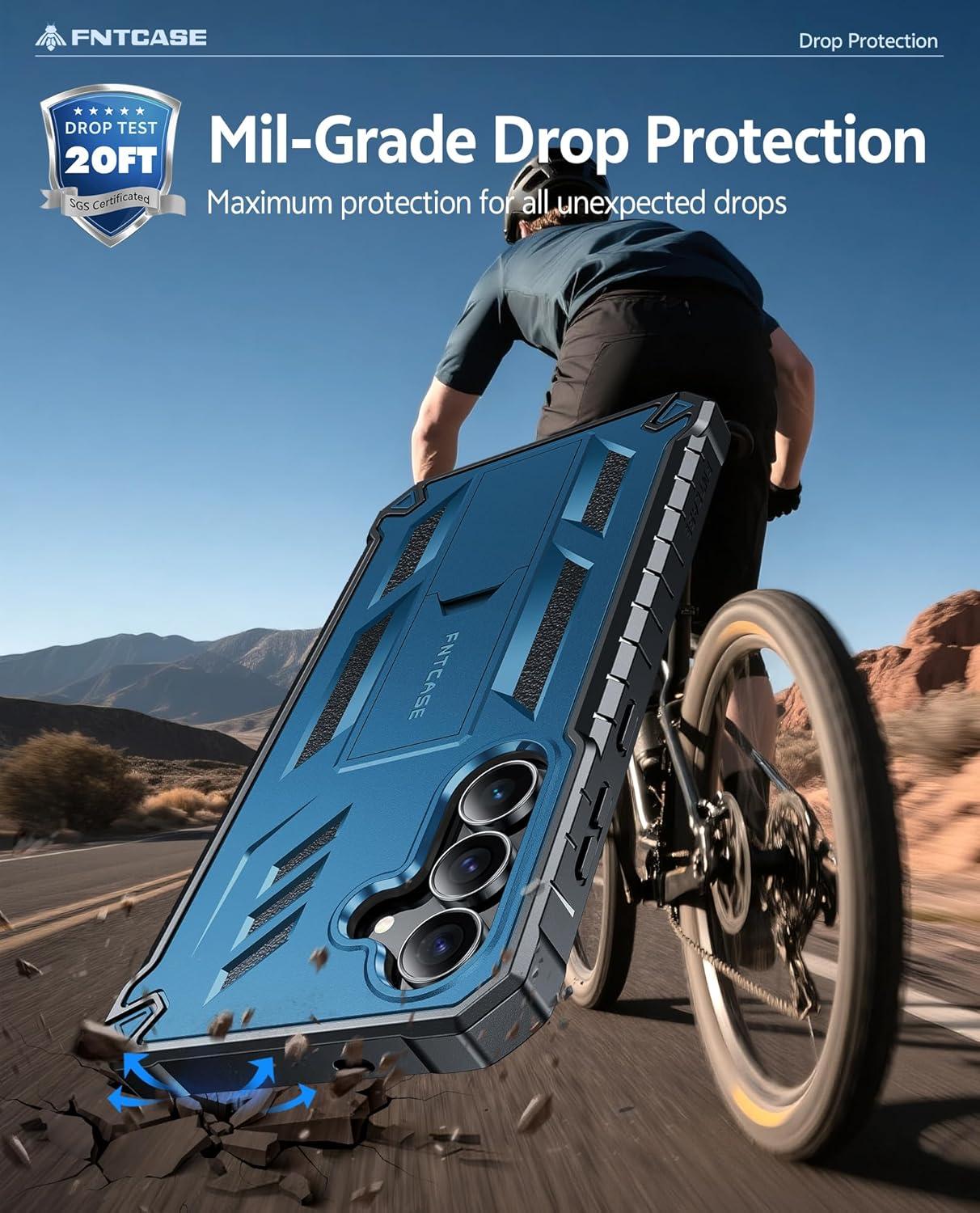 imageFNTCASE for Samsung Galaxy A165G Case Military Grade Drop Proof Protection Mobile Cover with Kickstand Matte Textured Rugged Shockproof TPU Protective Sturdy Phone CaseBlackBlue