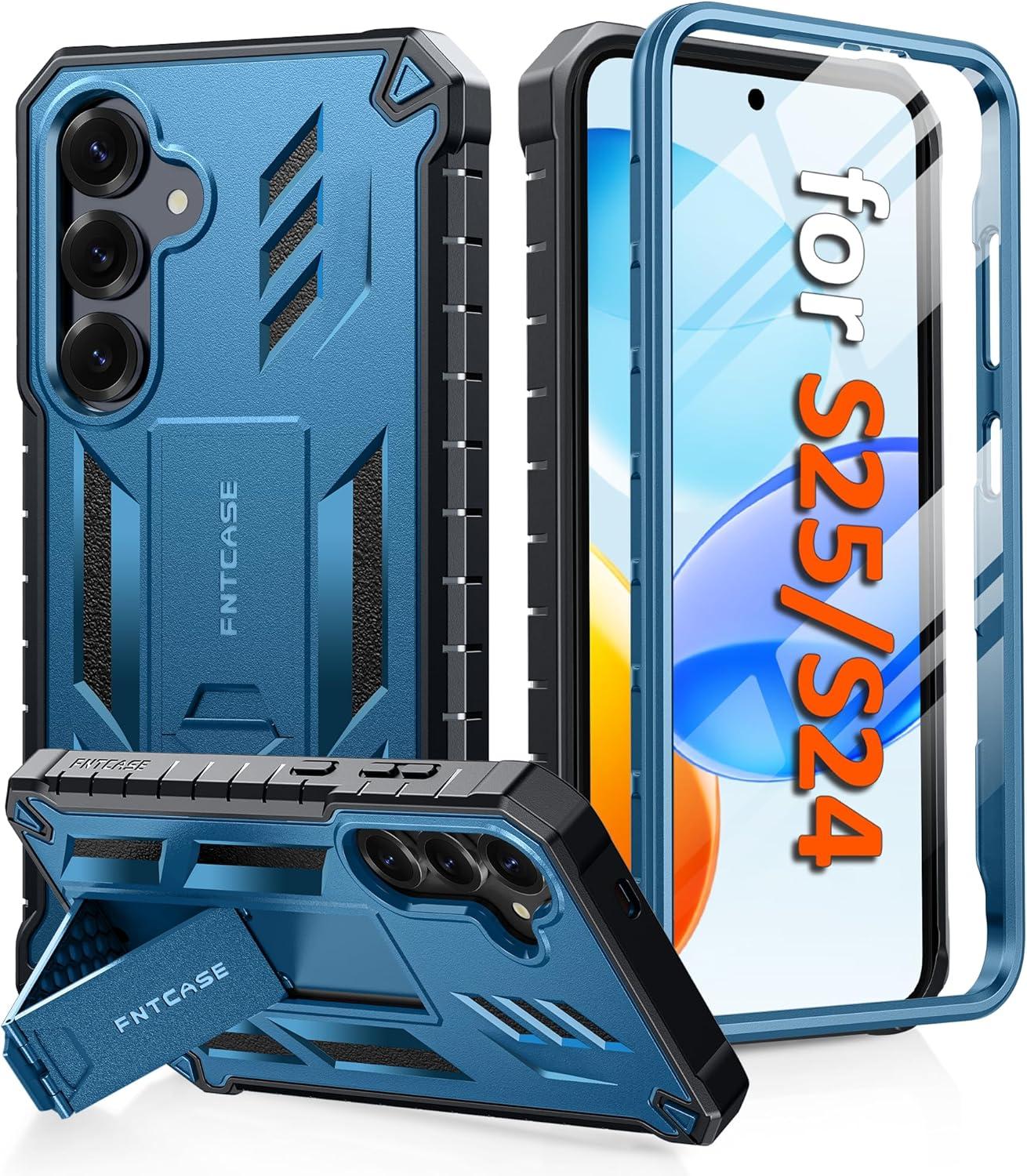 imageFNTCASE for Samsung Galaxy A165G Case Military Grade Drop Proof Protection Mobile Cover with Kickstand Matte Textured Rugged Shockproof TPU Protective Sturdy Phone CaseBlackBlue