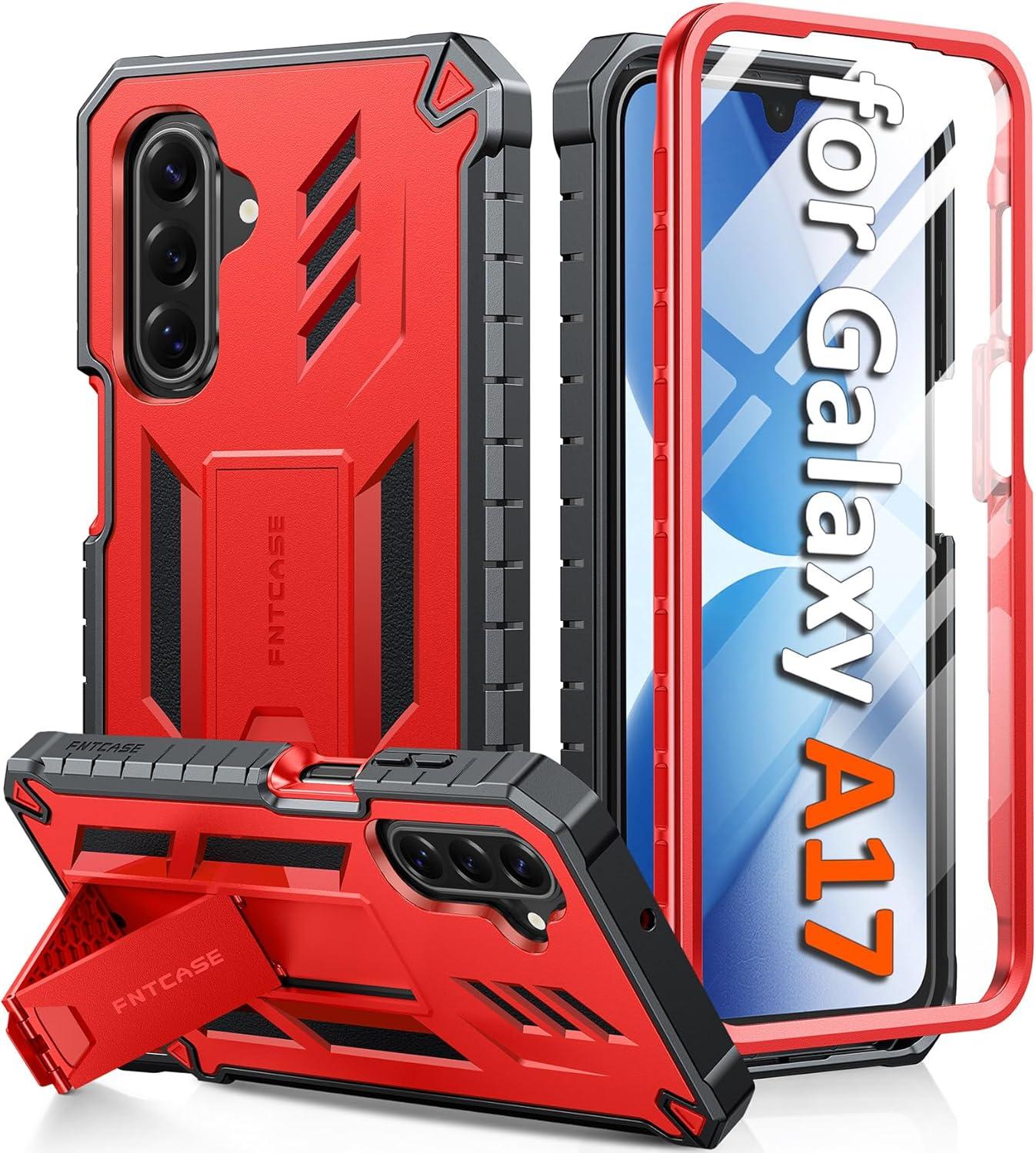 imageFNTCASE for Samsung Galaxy A165G Case Military Grade Drop Proof Protection Mobile Cover with Kickstand Matte Textured Rugged Shockproof TPU Protective Sturdy Phone CaseBlackRed