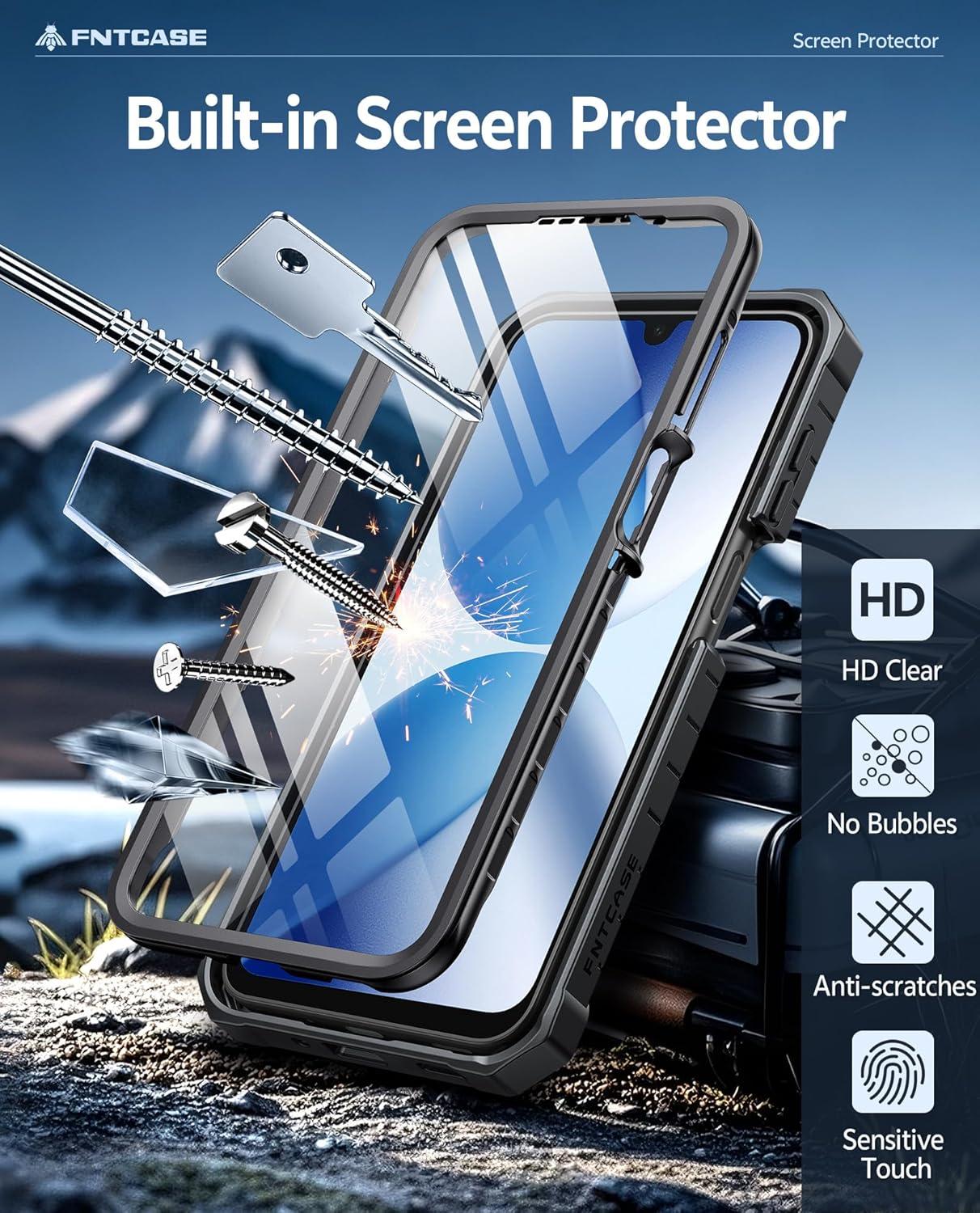 imageFNTCASE for Samsung Galaxy A165G Case Military Grade Drop Proof Protection Mobile Cover with Kickstand Matte Textured Rugged Shockproof TPU Protective Sturdy Phone CaseBlackBlack