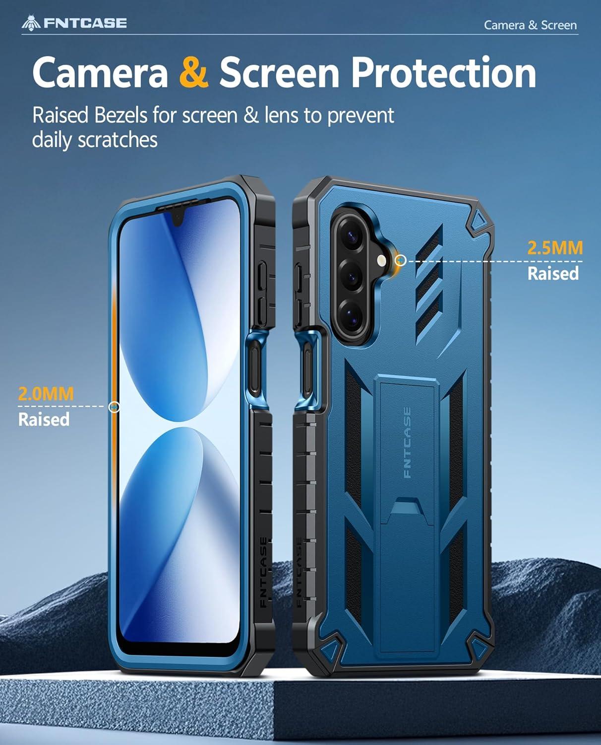 imageFNTCASE for Samsung Galaxy A165G Case Military Grade Drop Proof Protection Mobile Cover with Kickstand Matte Textured Rugged Shockproof TPU Protective Sturdy Phone CaseBlackBlue