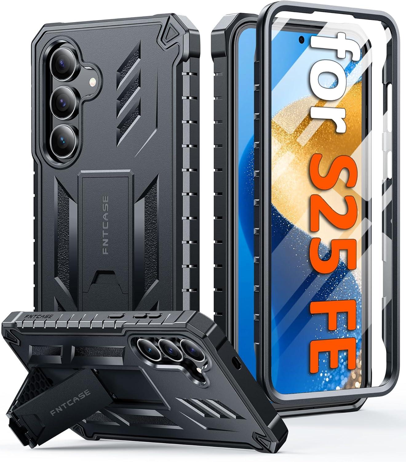 imageFNTCASE for Samsung Galaxy A165G Case Military Grade Drop Proof Protection Mobile Cover with Kickstand Matte Textured Rugged Shockproof TPU Protective Sturdy Phone CaseBlackBlack