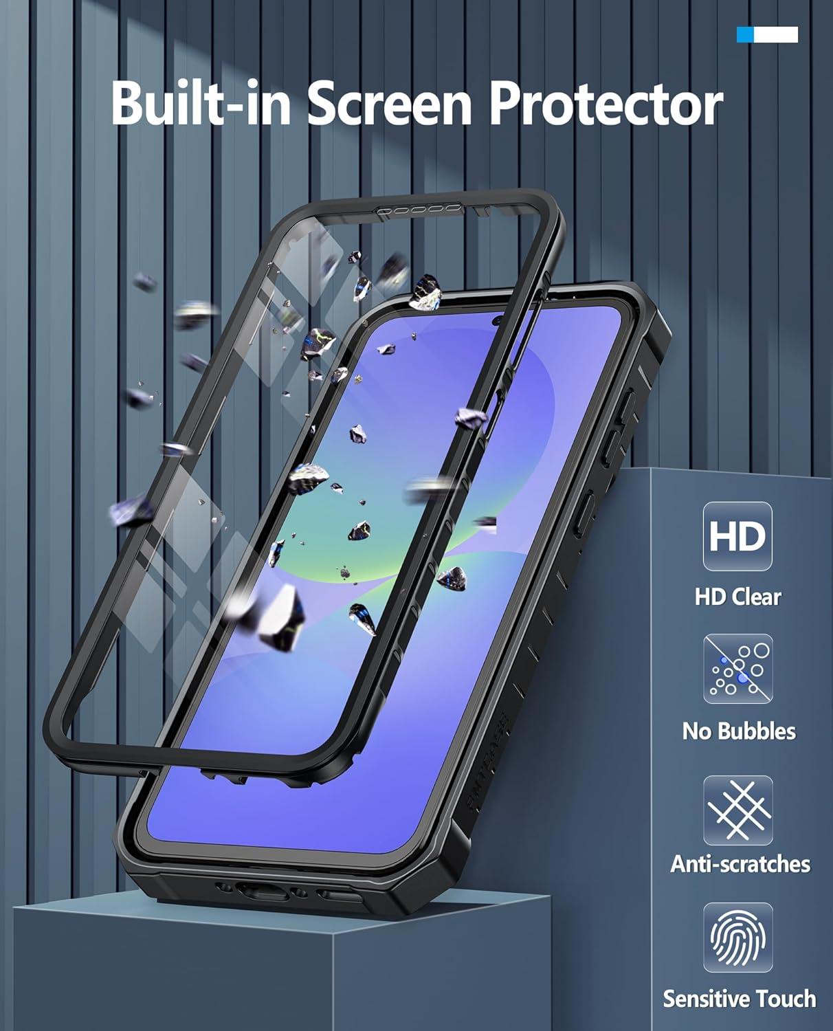 imageFNTCASE for Samsung Galaxy A165G Case Military Grade Drop Proof Protection Mobile Cover with Kickstand Matte Textured Rugged Shockproof TPU Protective Sturdy Phone CaseBlackBlack