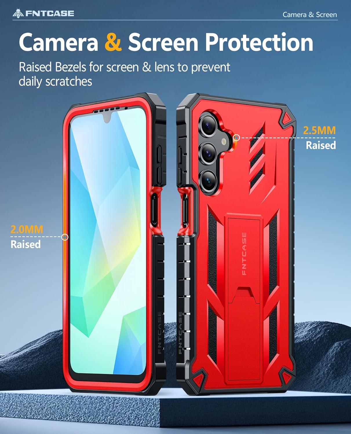 imageFNTCASE for Samsung Galaxy A165G Case Military Grade Drop Proof Protection Mobile Cover with Kickstand Matte Textured Rugged Shockproof TPU Protective Sturdy Phone CaseBlackRed