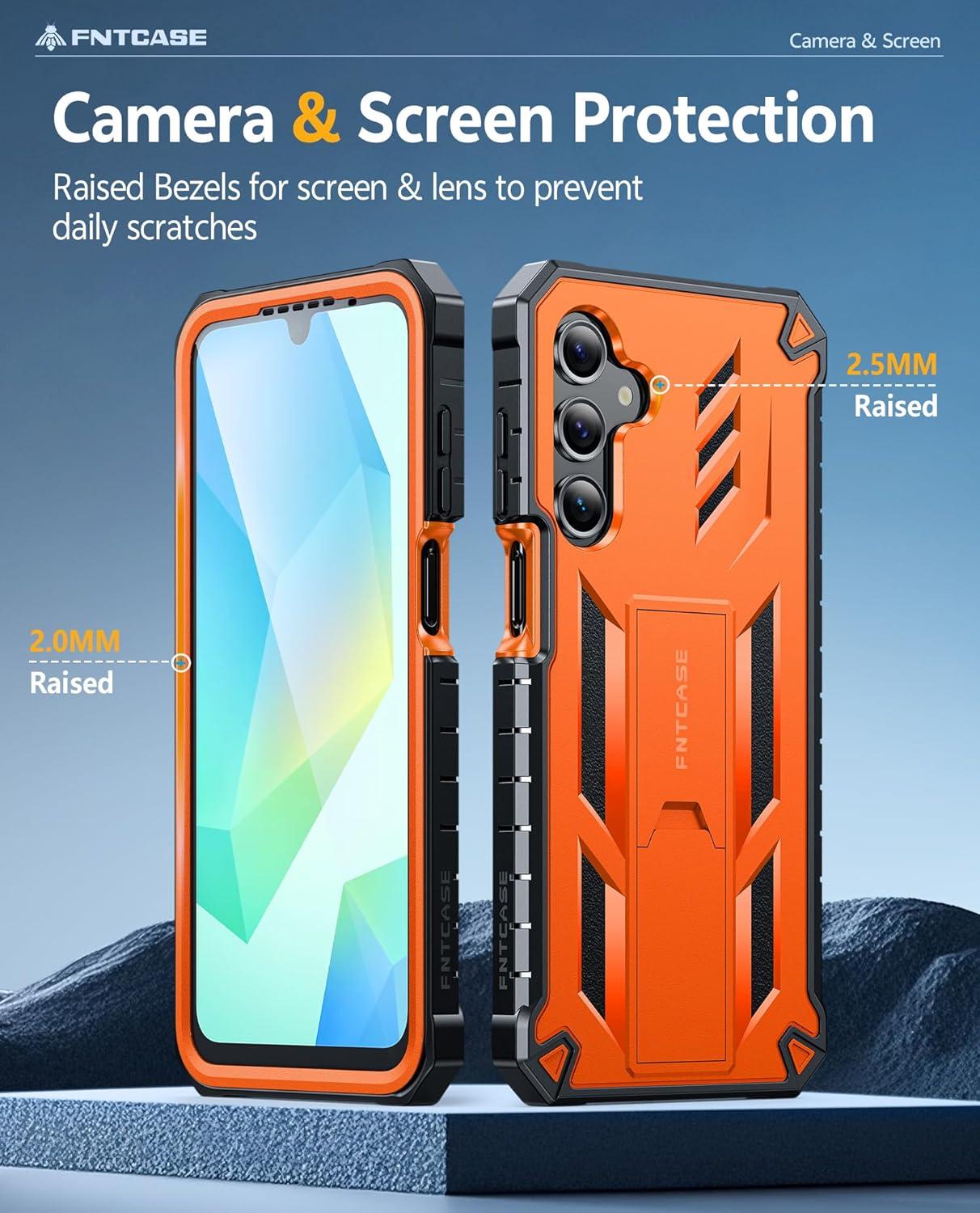 imageFNTCASE for Samsung Galaxy A165G Case Military Grade Drop Proof Protection Mobile Cover with Kickstand Matte Textured Rugged Shockproof TPU Protective Sturdy Phone CaseBlackOrange