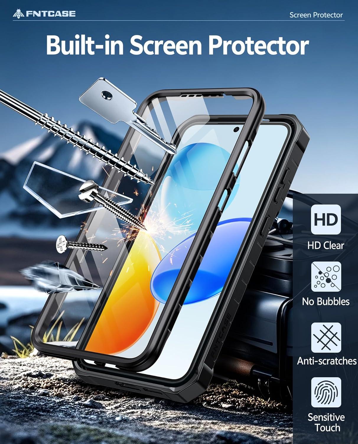 imageFNTCASE for Samsung Galaxy A165G Case Military Grade Drop Proof Protection Mobile Cover with Kickstand Matte Textured Rugged Shockproof TPU Protective Sturdy Phone CaseBlackBlack