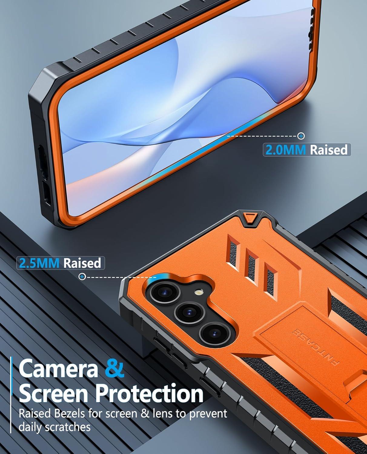 imageFNTCASE for Samsung Galaxy A165G Case Military Grade Drop Proof Protection Mobile Cover with Kickstand Matte Textured Rugged Shockproof TPU Protective Sturdy Phone CaseBlackOrange