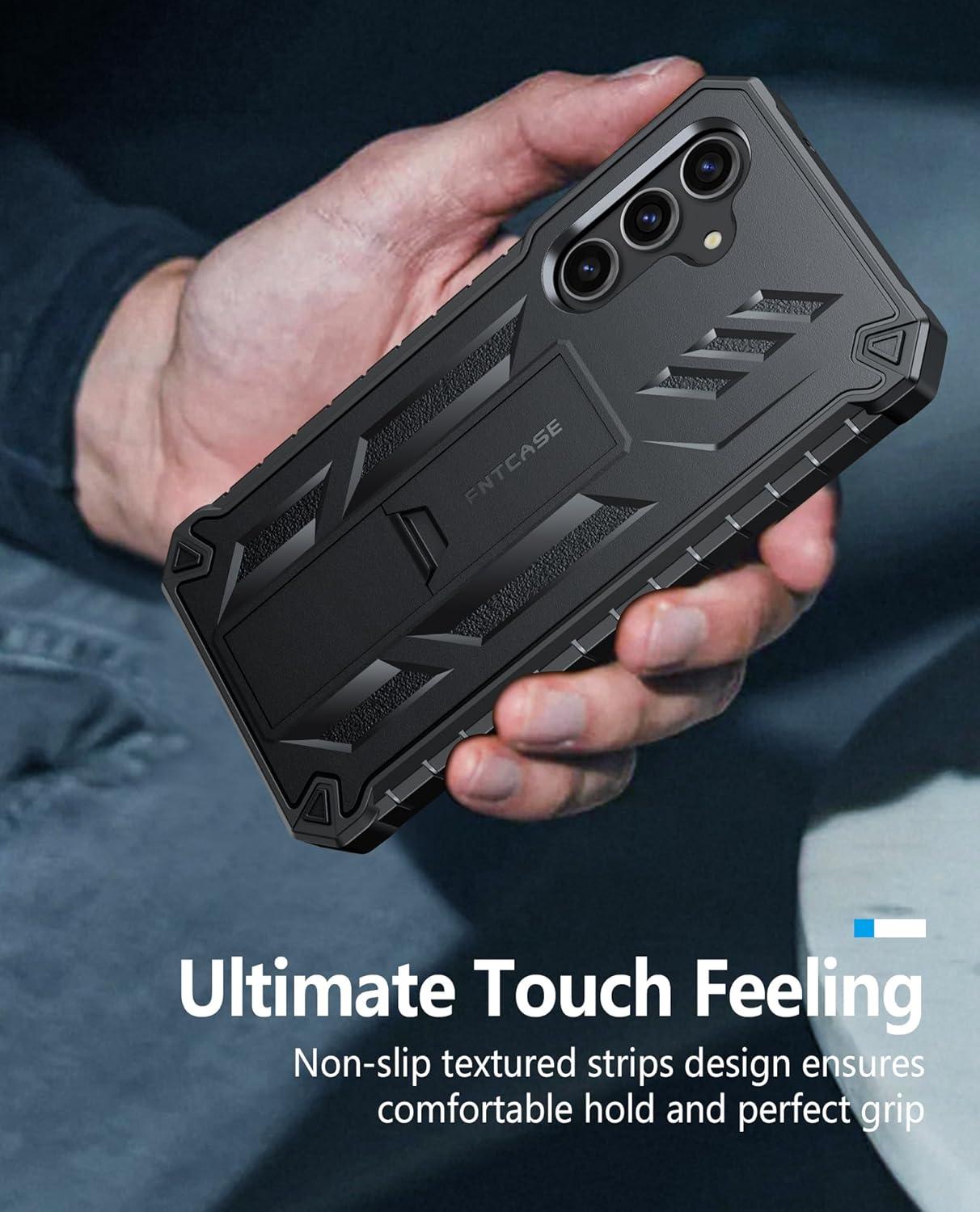 imageFNTCASE for Samsung Galaxy A165G Case Military Grade Drop Proof Protection Mobile Cover with Kickstand Matte Textured Rugged Shockproof TPU Protective Sturdy Phone CaseBlackBlack