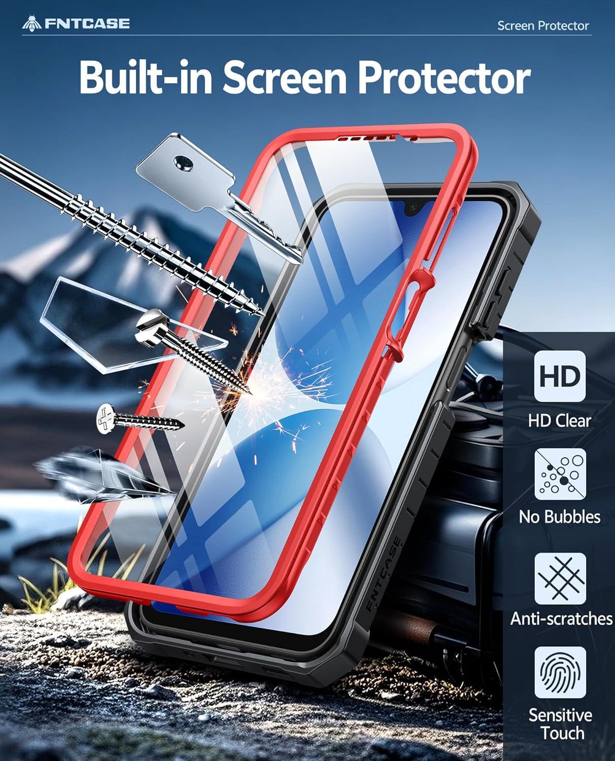 imageFNTCASE for Samsung Galaxy A165G Case Military Grade Drop Proof Protection Mobile Cover with Kickstand Matte Textured Rugged Shockproof TPU Protective Sturdy Phone CaseBlackRed