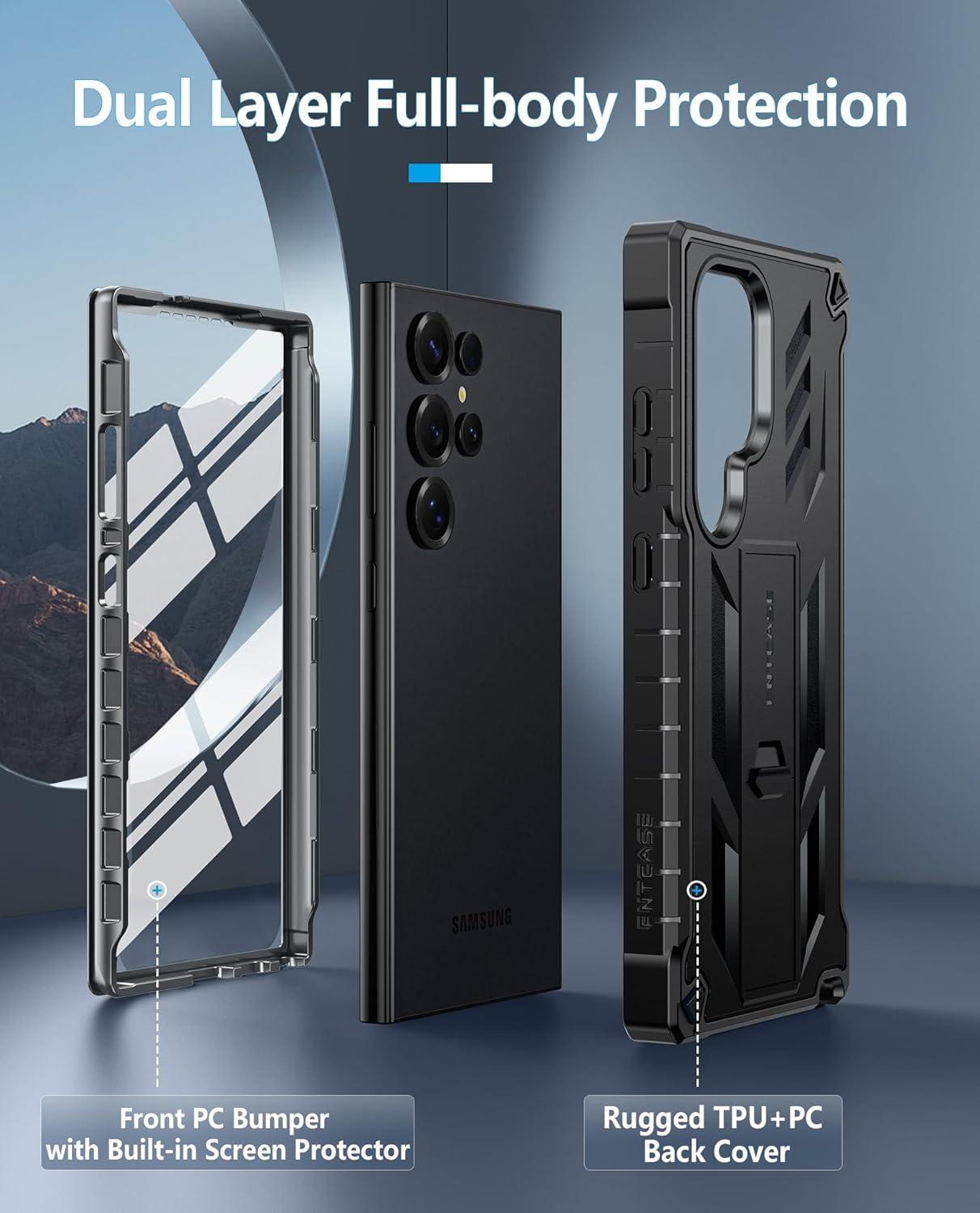 imageFNTCASE for Samsung Galaxy A165G Case Military Grade Drop Proof Protection Mobile Cover with Kickstand Matte Textured Rugged Shockproof TPU Protective Sturdy Phone CaseBlackBlack