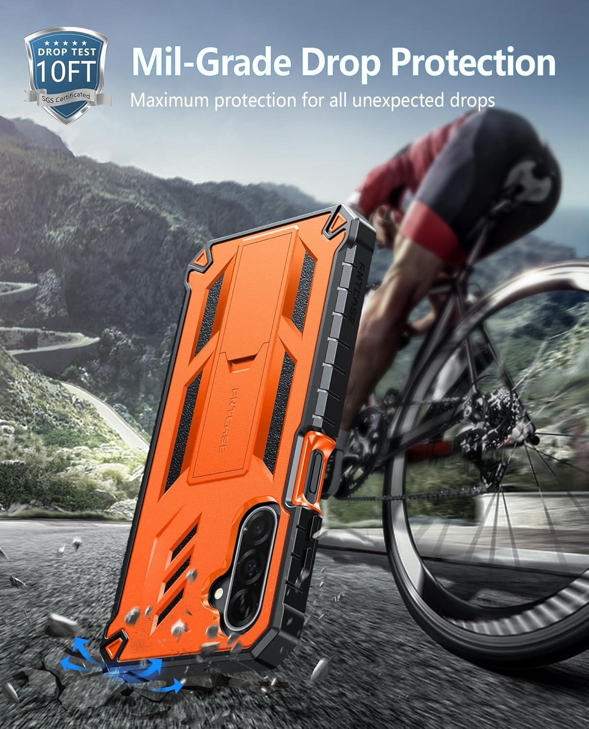 imageFNTCASE for Samsung Galaxy A165G Case Military Grade Drop Proof Protection Mobile Cover with Kickstand Matte Textured Rugged Shockproof TPU Protective Sturdy Phone CaseBlackOrange