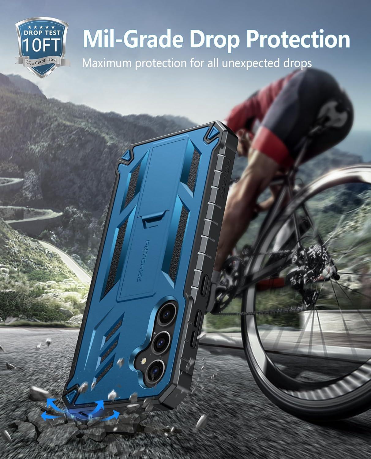 imageFNTCASE for Samsung Galaxy A165G Case Military Grade Drop Proof Protection Mobile Cover with Kickstand Matte Textured Rugged Shockproof TPU Protective Sturdy Phone CaseBlackBlue