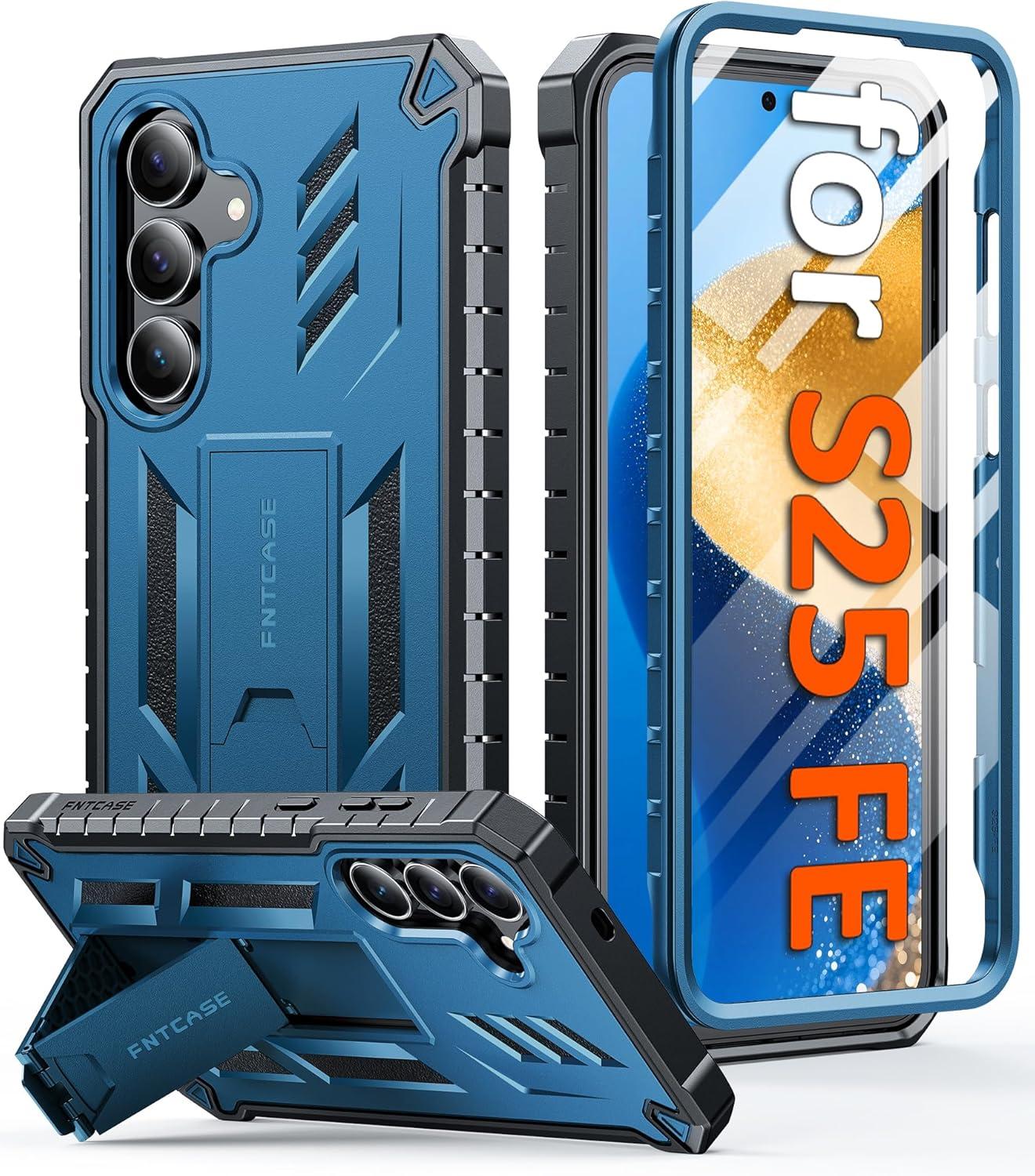 imageFNTCASE for Samsung Galaxy A165G Case Military Grade Drop Proof Protection Mobile Cover with Kickstand Matte Textured Rugged Shockproof TPU Protective Sturdy Phone CaseBlackBlue