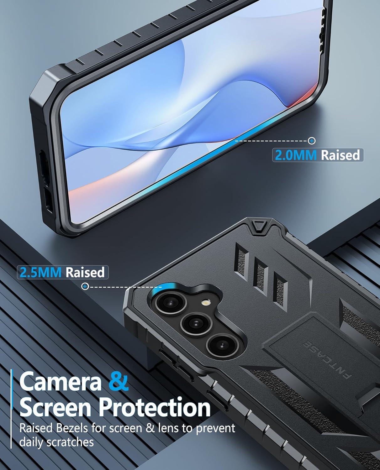 imageFNTCASE for Samsung Galaxy A165G Case Military Grade Drop Proof Protection Mobile Cover with Kickstand Matte Textured Rugged Shockproof TPU Protective Sturdy Phone CaseBlackBlack