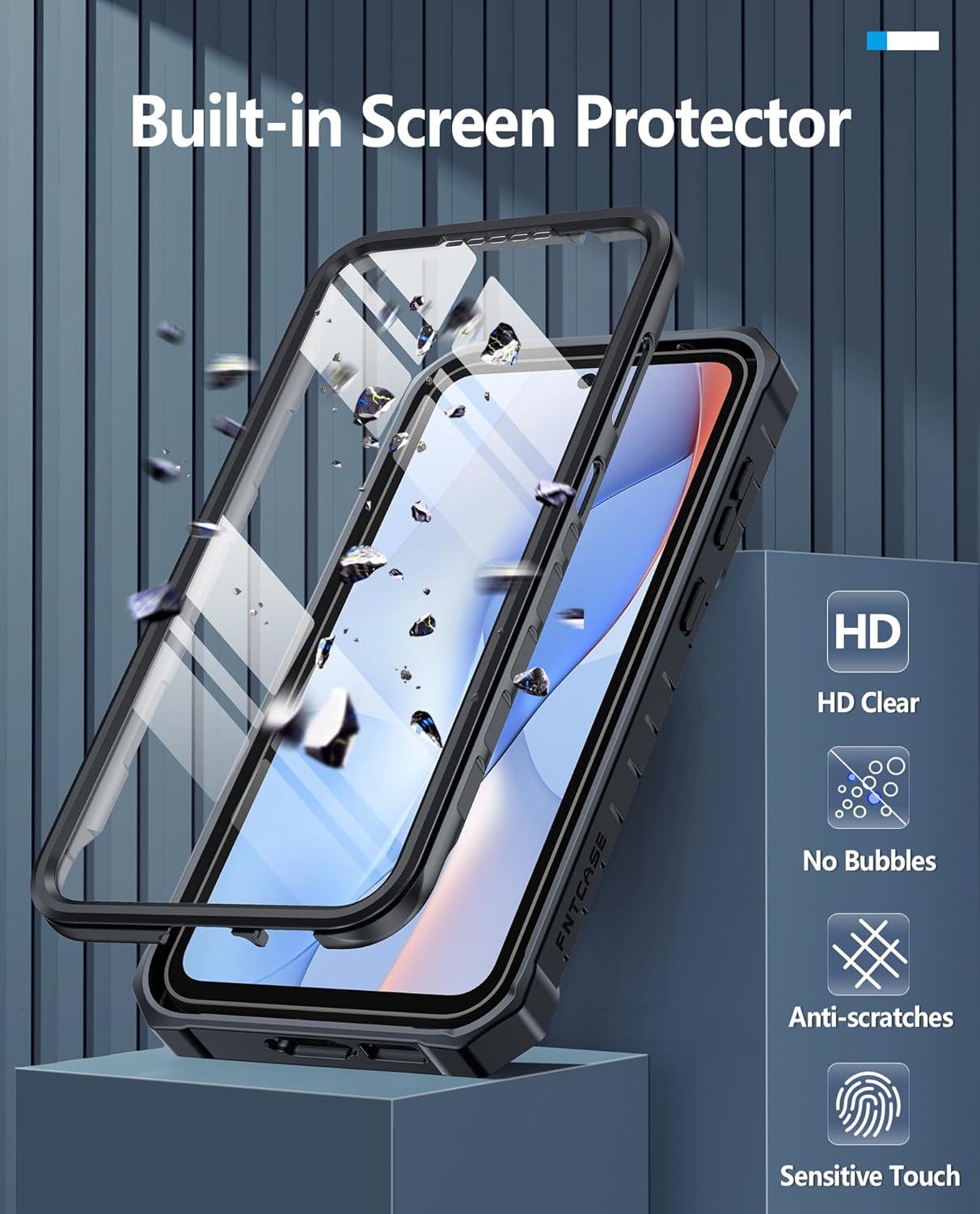 imageFNTCASE for Samsung Galaxy A165G Case Military Grade Drop Proof Protection Mobile Cover with Kickstand Matte Textured Rugged Shockproof TPU Protective Sturdy Phone CaseBlackBlack