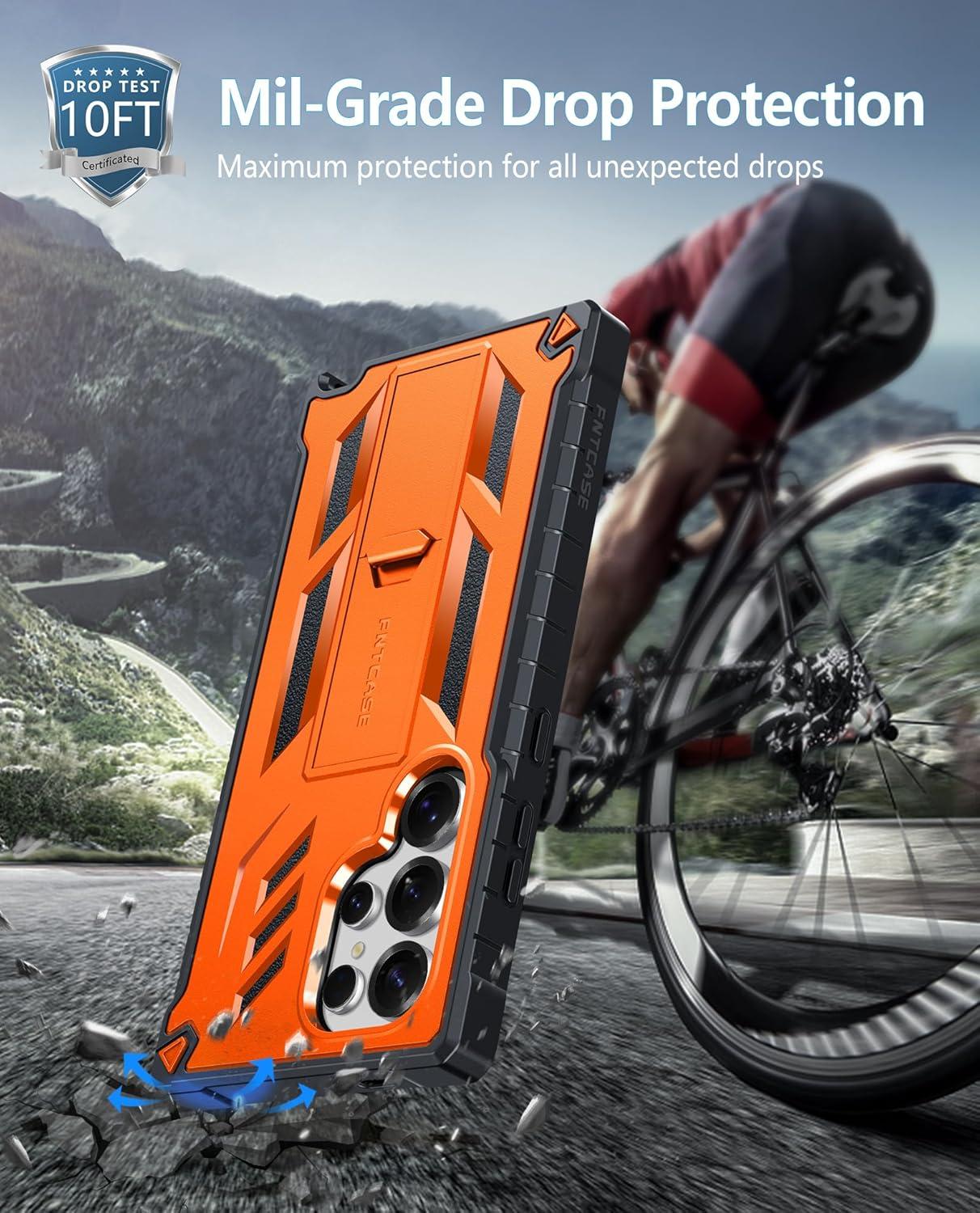 imageFNTCASE for Samsung Galaxy A165G Case Military Grade Drop Proof Protection Mobile Cover with Kickstand Matte Textured Rugged Shockproof TPU Protective Sturdy Phone CaseBlackOrange