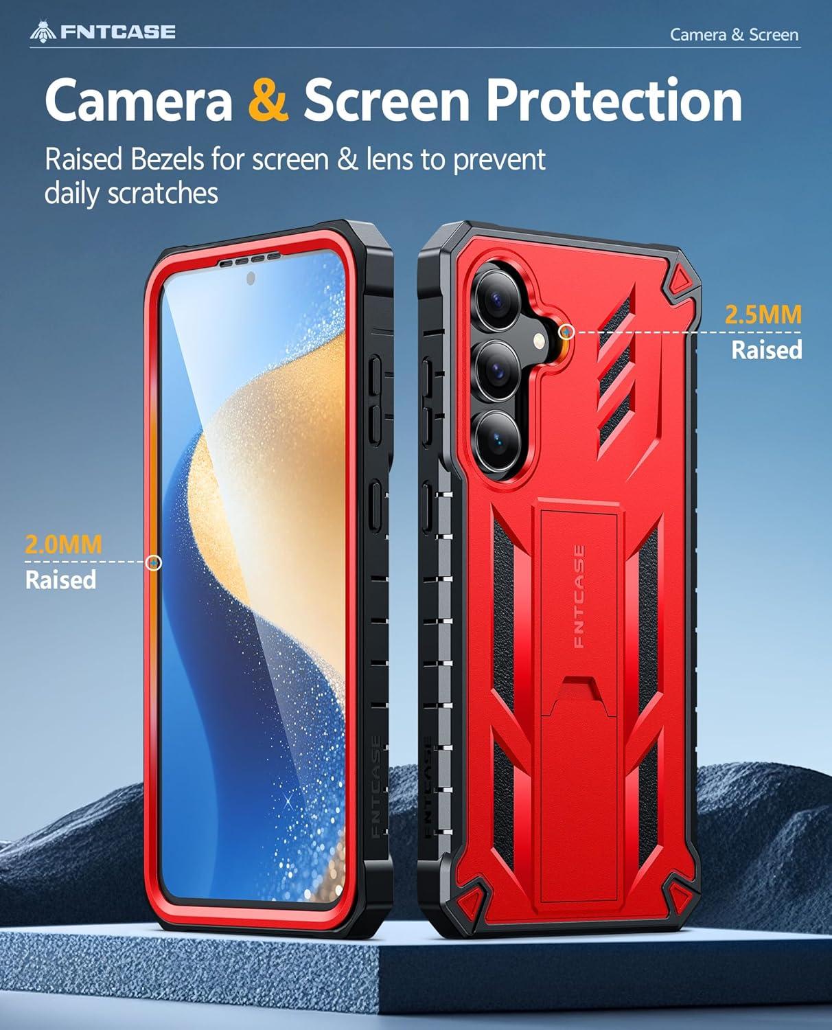 imageFNTCASE for Samsung Galaxy A165G Case Military Grade Drop Proof Protection Mobile Cover with Kickstand Matte Textured Rugged Shockproof TPU Protective Sturdy Phone CaseBlackRed