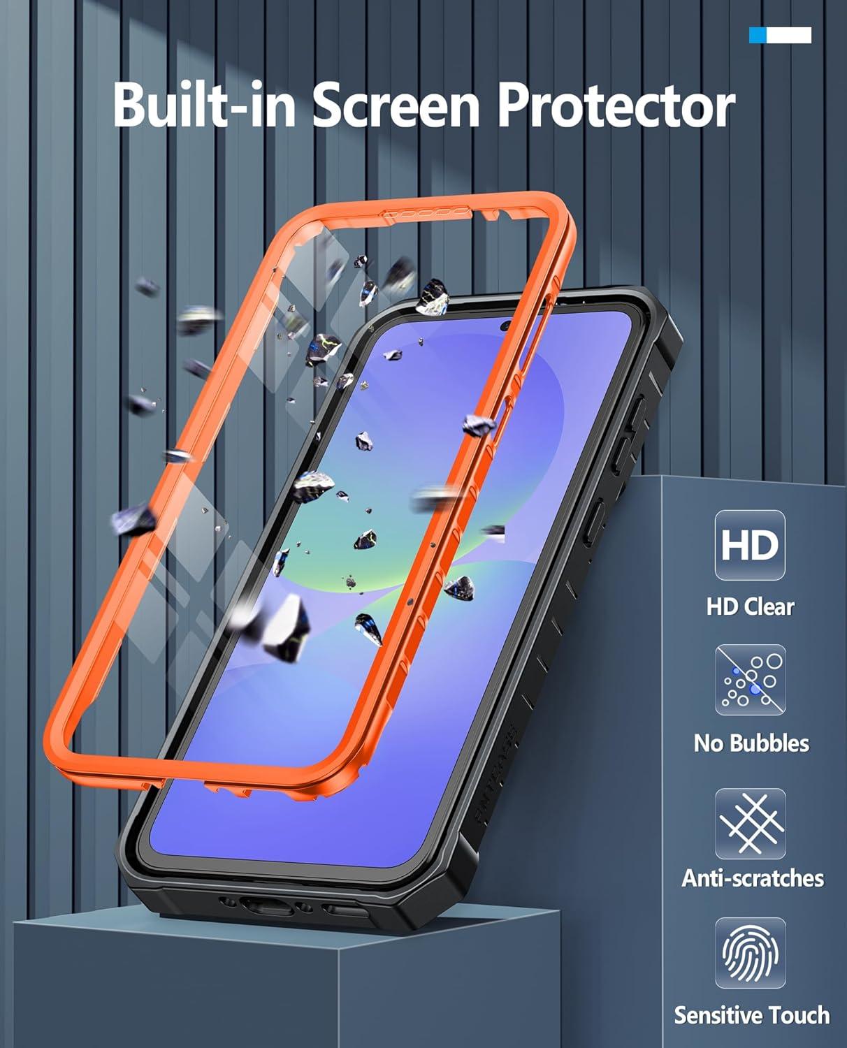 imageFNTCASE for Samsung Galaxy A165G Case Military Grade Drop Proof Protection Mobile Cover with Kickstand Matte Textured Rugged Shockproof TPU Protective Sturdy Phone CaseBlackOrange