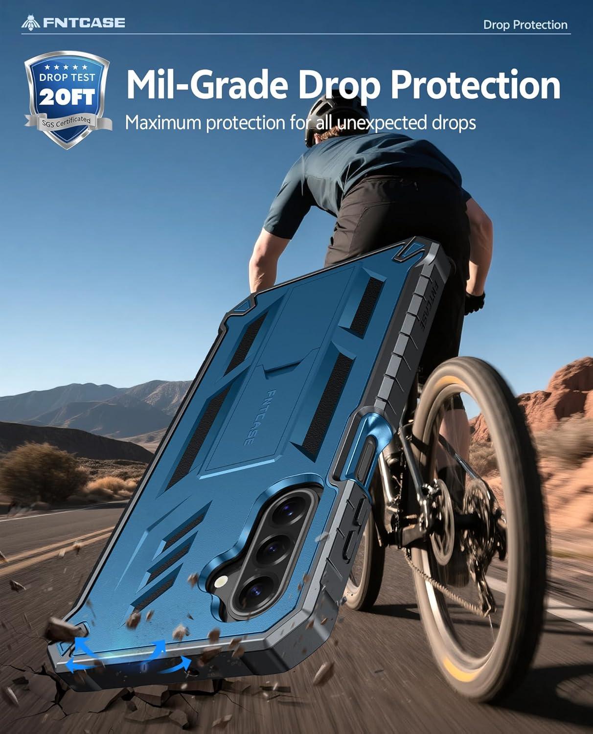 imageFNTCASE for Samsung Galaxy A165G Case Military Grade Drop Proof Protection Mobile Cover with Kickstand Matte Textured Rugged Shockproof TPU Protective Sturdy Phone CaseBlackBlue