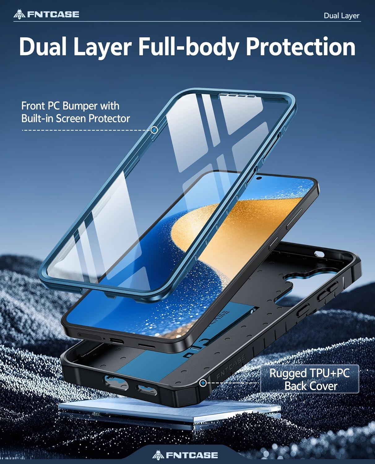 imageFNTCASE for Samsung Galaxy A165G Case Military Grade Drop Proof Protection Mobile Cover with Kickstand Matte Textured Rugged Shockproof TPU Protective Sturdy Phone CaseBlackBlue