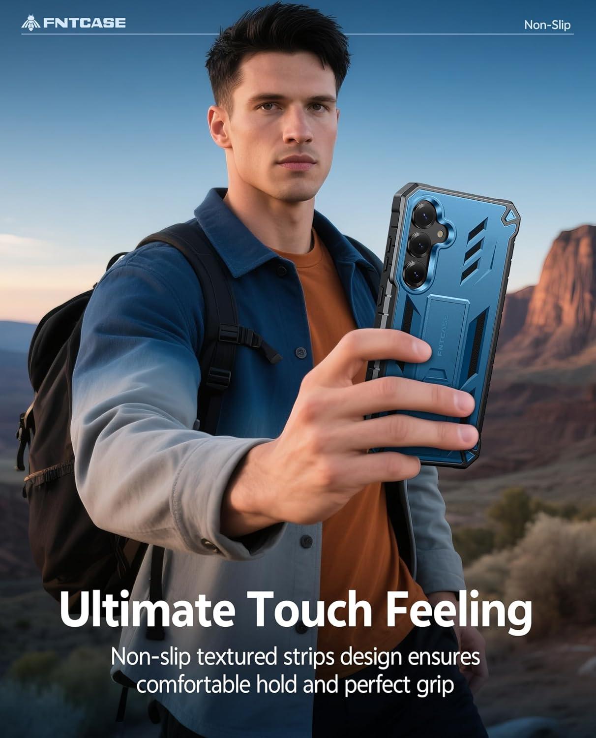 imageFNTCASE for Samsung Galaxy A165G Case Military Grade Drop Proof Protection Mobile Cover with Kickstand Matte Textured Rugged Shockproof TPU Protective Sturdy Phone CaseBlackBlue