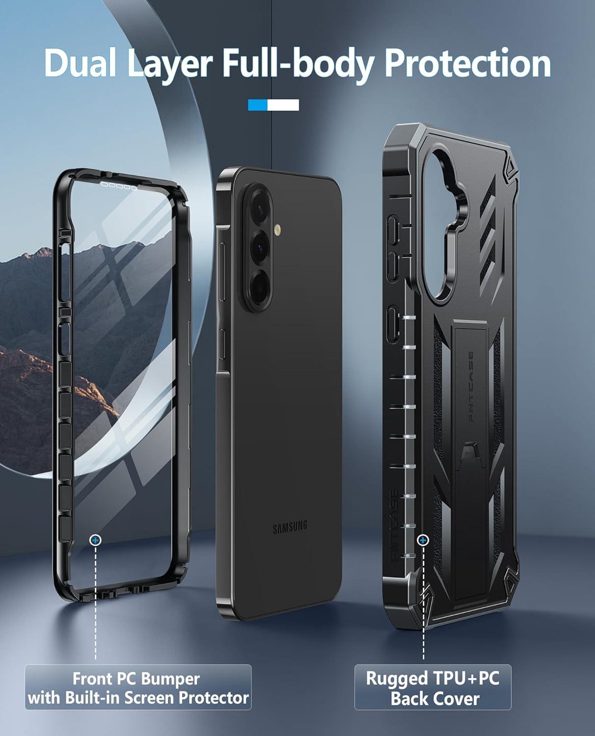 imageFNTCASE for Samsung Galaxy A165G Case Military Grade Drop Proof Protection Mobile Cover with Kickstand Matte Textured Rugged Shockproof TPU Protective Sturdy Phone CaseBlackBlack