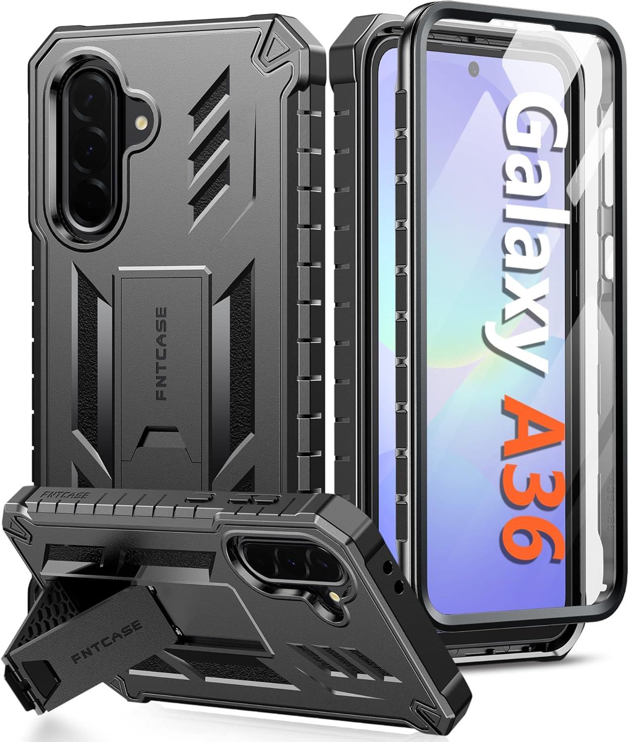 imageFNTCASE for Samsung Galaxy A165G Case Military Grade Drop Proof Protection Mobile Cover with Kickstand Matte Textured Rugged Shockproof TPU Protective Sturdy Phone CaseBlackBlack