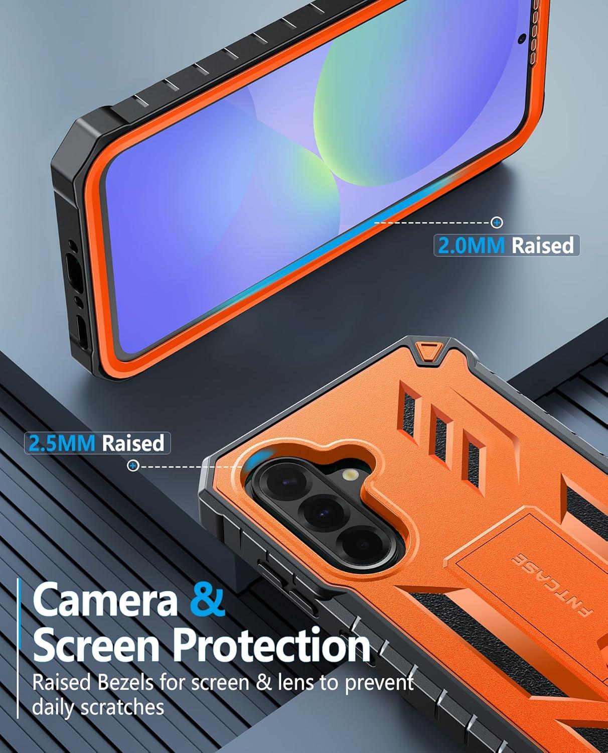 imageFNTCASE for Samsung Galaxy A165G Case Military Grade Drop Proof Protection Mobile Cover with Kickstand Matte Textured Rugged Shockproof TPU Protective Sturdy Phone CaseBlackOrange